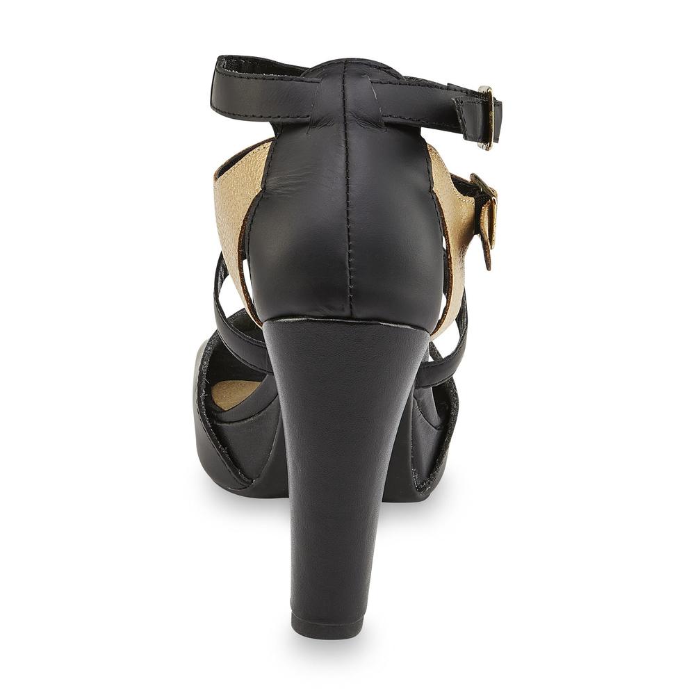 Reindeer Women's Bianca Black/Beige Leather Platform Sandal