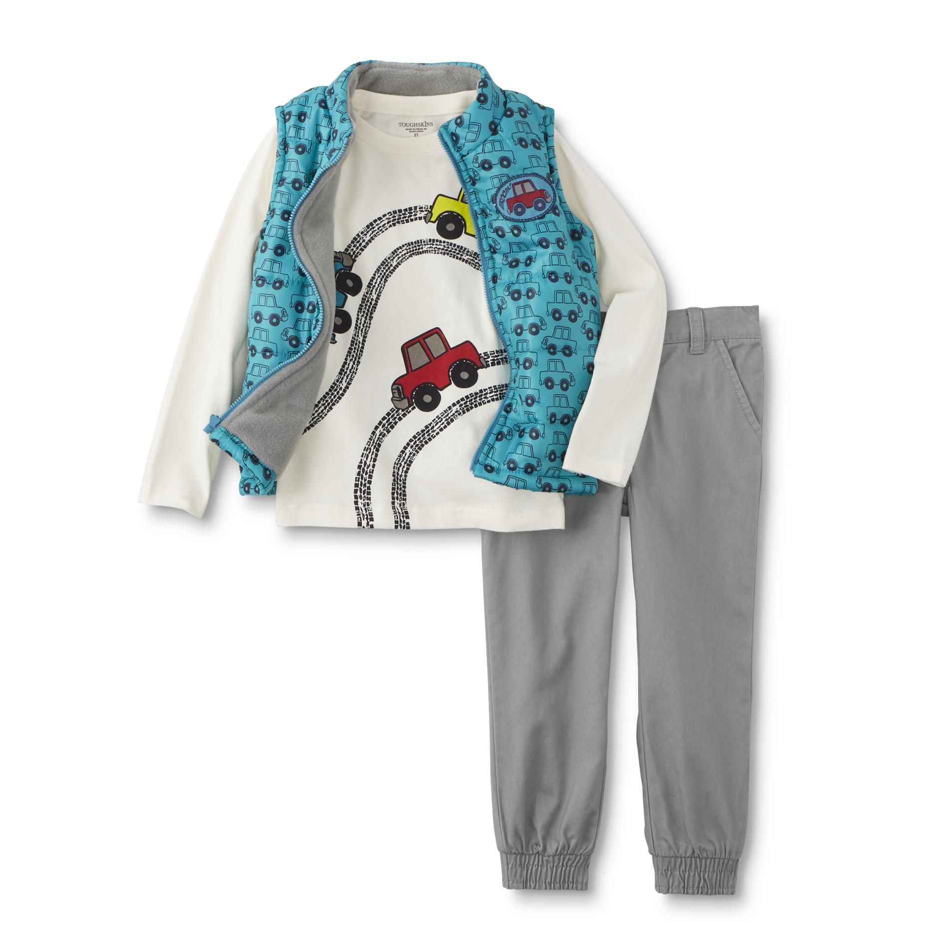 Toughskins Infant & Toddler Boys' Puffer Vest, T-Shirt & Pants - Car