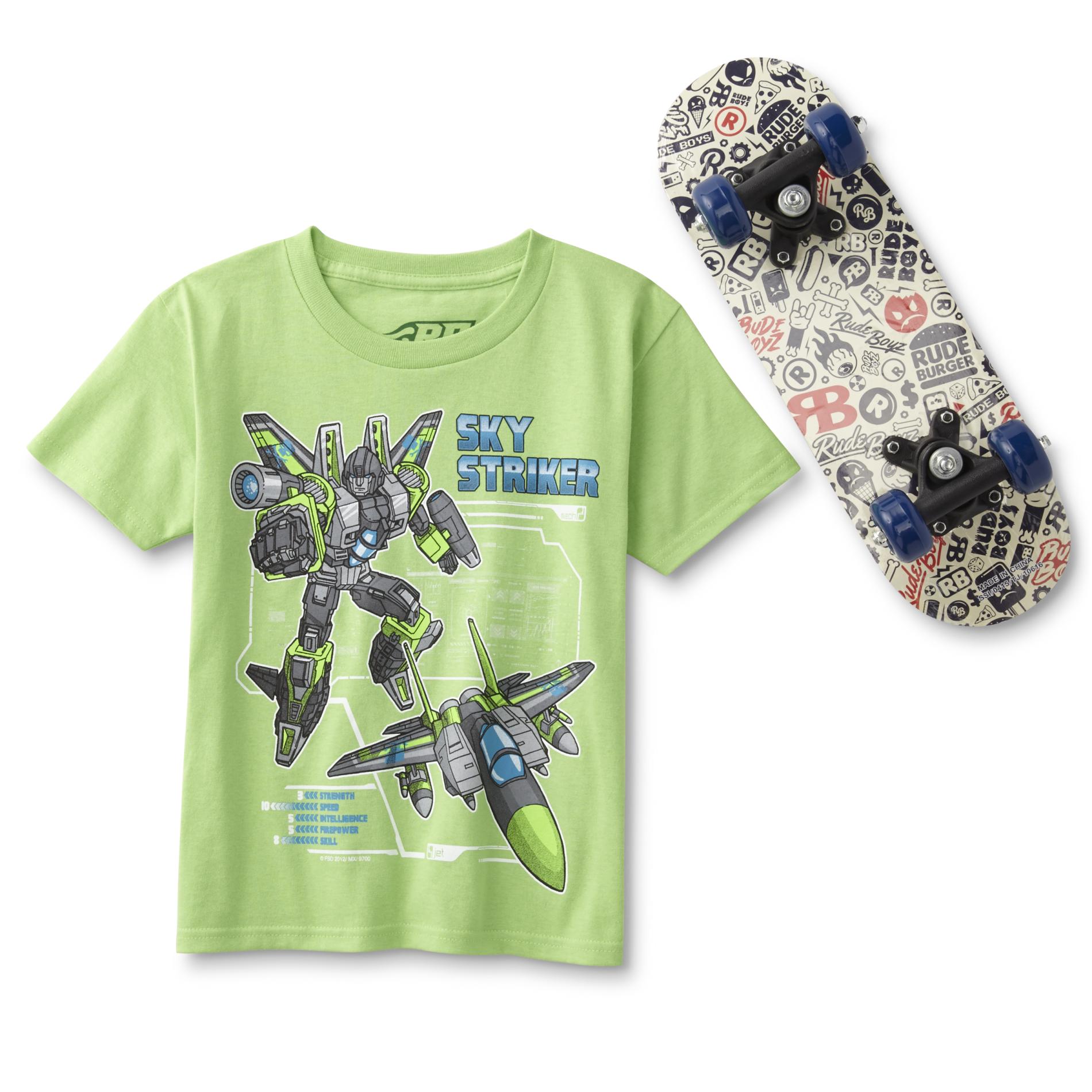Four Seasons Boys' Graphic T-Shirt & Skateboard - Robot Jet