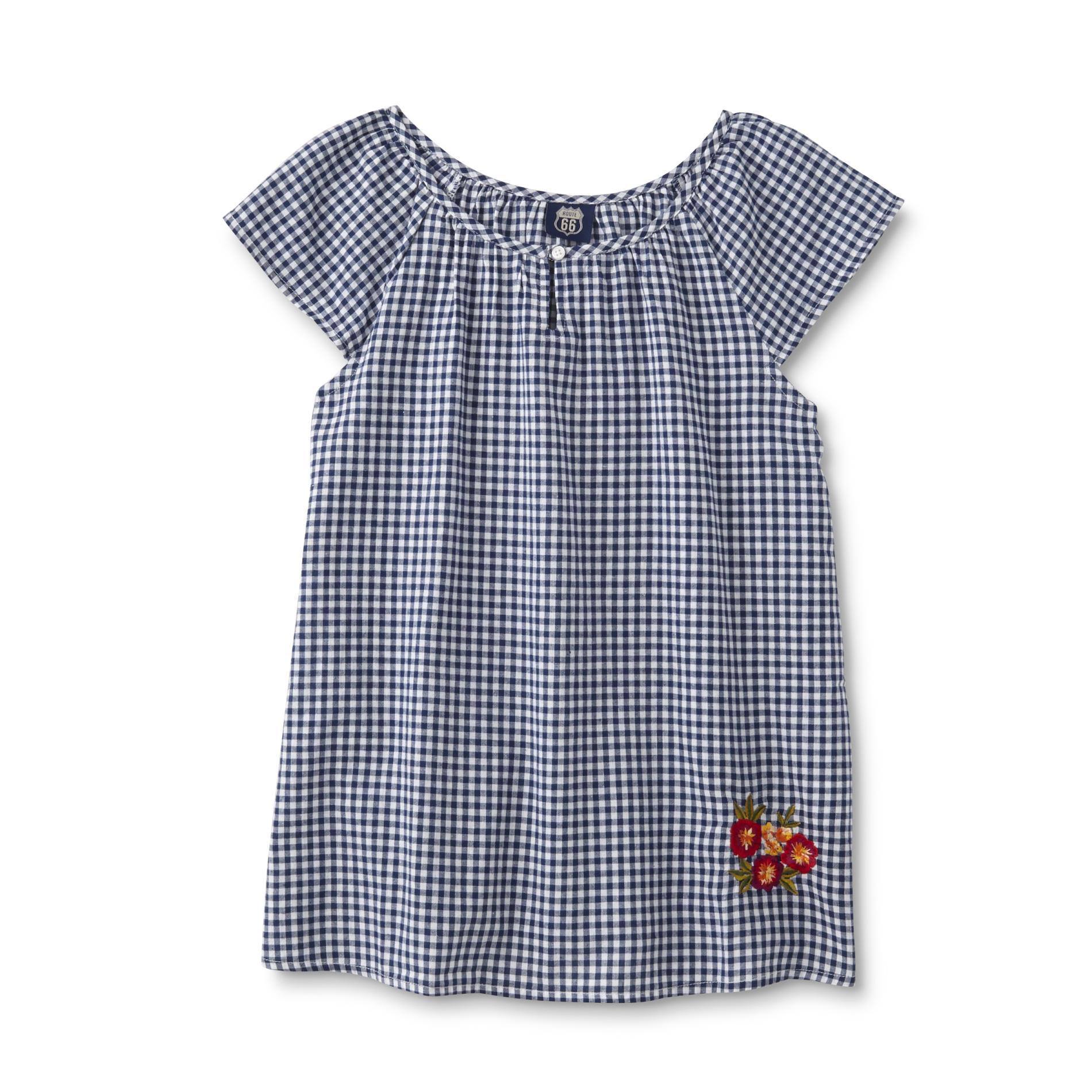 Route 66 Girls' Embroidered Keyhole Tunic - Gingham Route 66 Girls' Embroidered Keyhole Tunic - Gingham