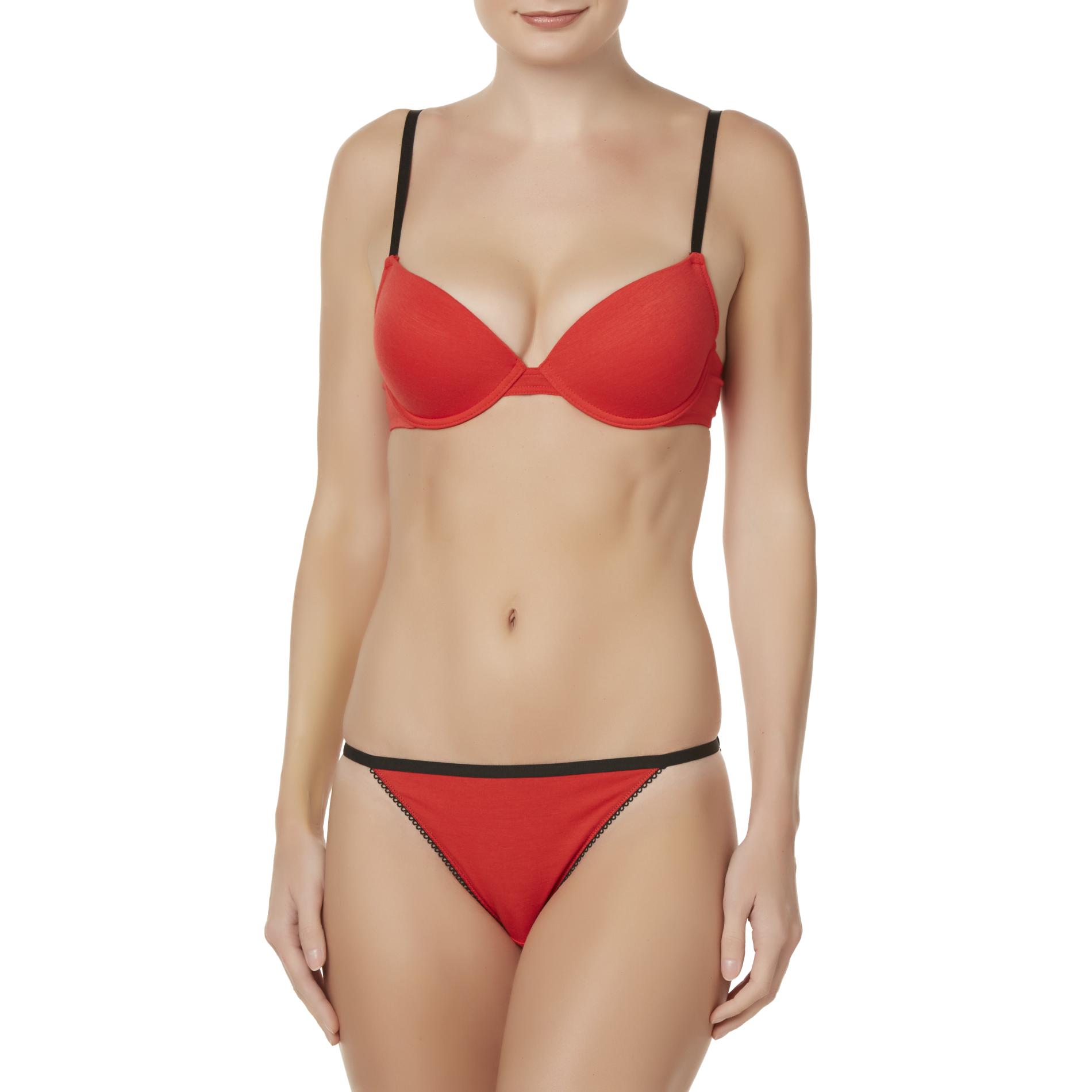 Women's T-Shirt Bra & Bikini Panties, Size: 40, Red/Black Women's T-Shirt Bra & Bikini Panties, Size: 40, Red/Black