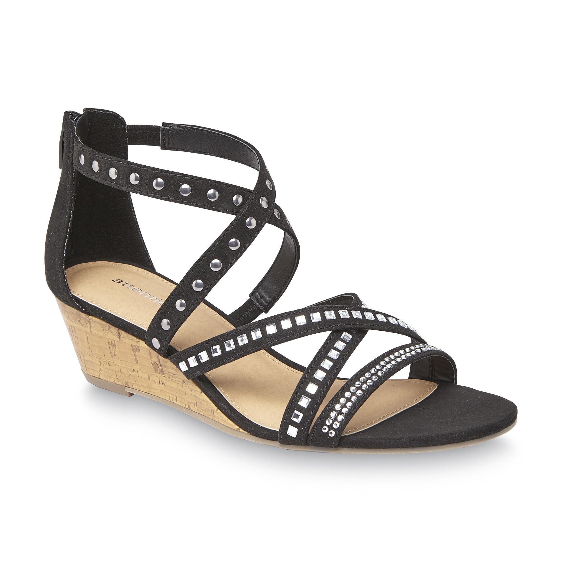 Attention Women's Roxanne Black Embellished Wedge Sandal - Shoes ...