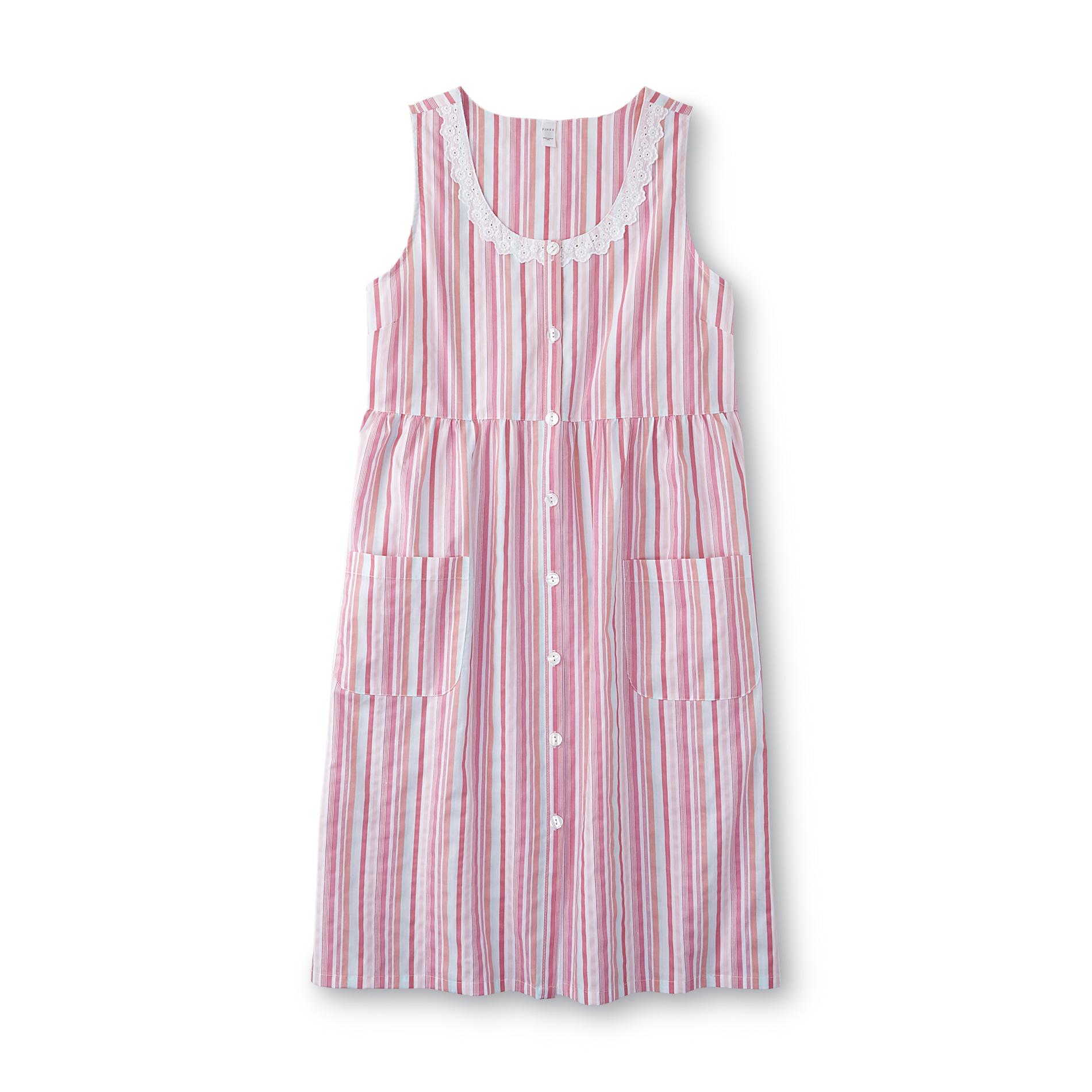 Pink K Women's Plus Duster Robe - Striped