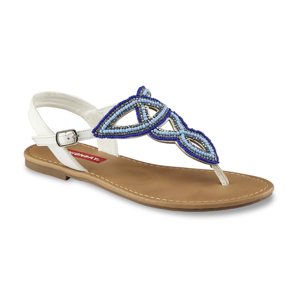 Unionbay Women's Solar White/Blue Beaded Thong Sandal