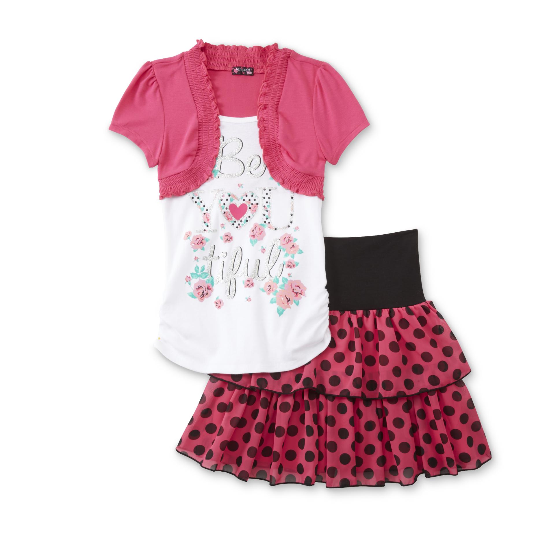 Tempted Apparel Girl's Layered-Look Top & Ruffled Skirt - Dots