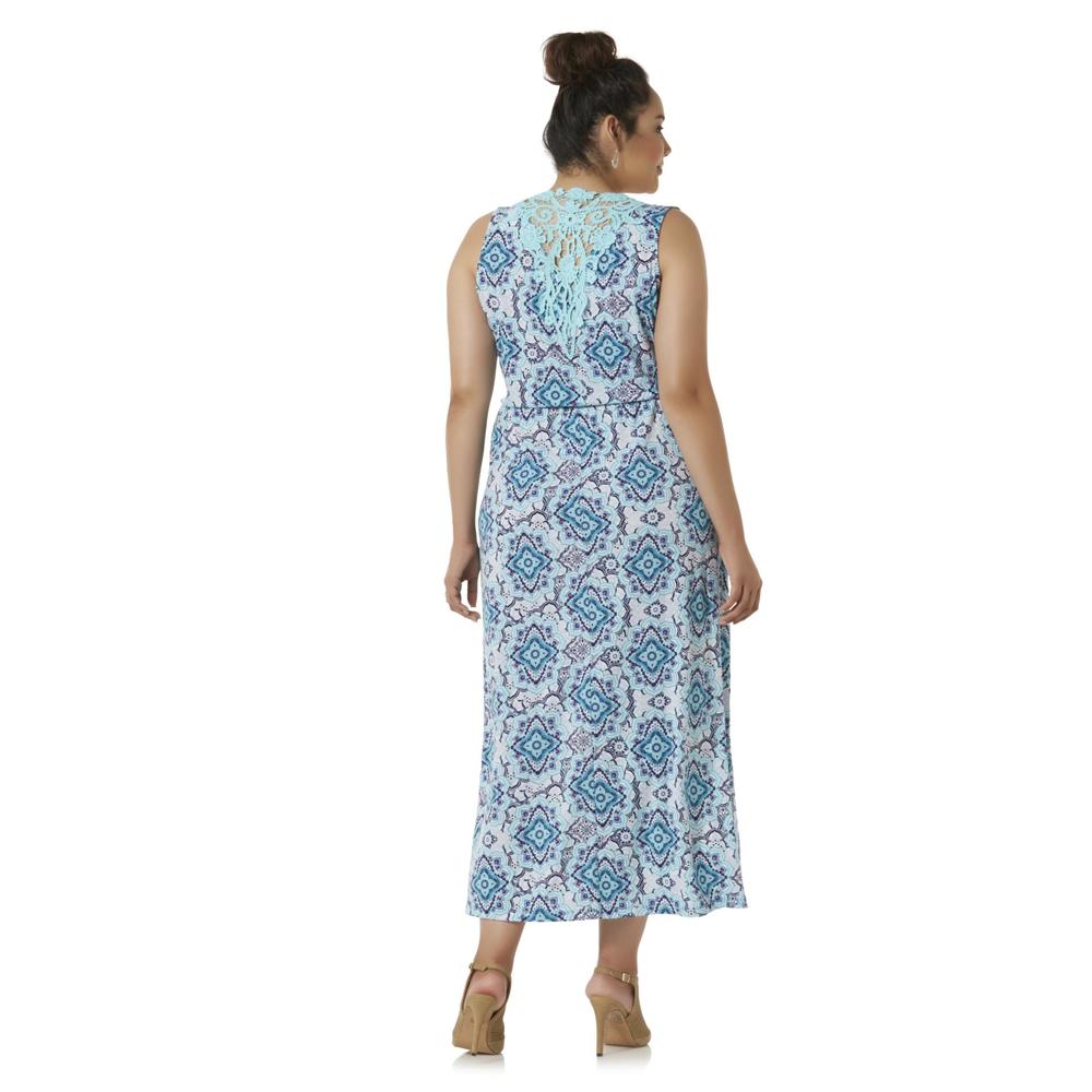 Simply Emma Women's Plus Sleeveless Maxi Dress - Scarf Print