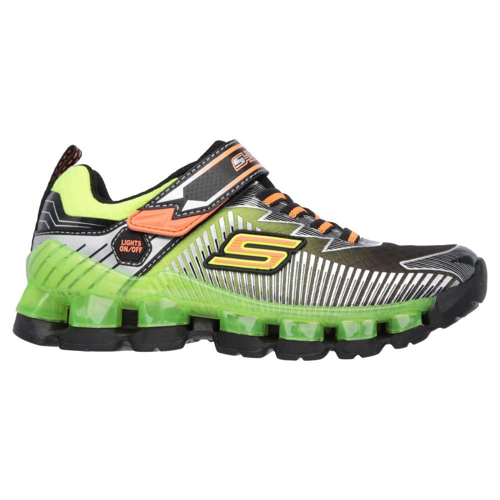 Skechers Boy's Flashpod Scoria Black/Green/Orange Light-Up Athletic Shoe