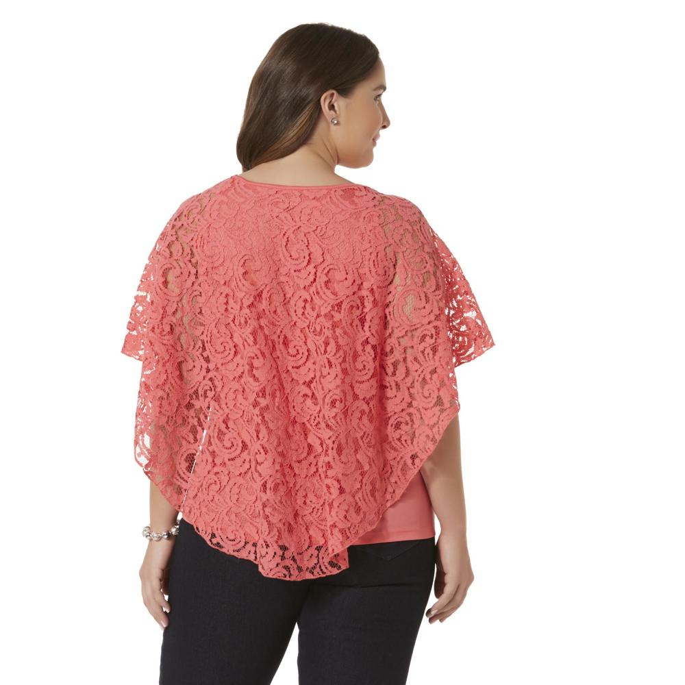 Simply Emma Women's Plus Layered Lace Keyhole Top