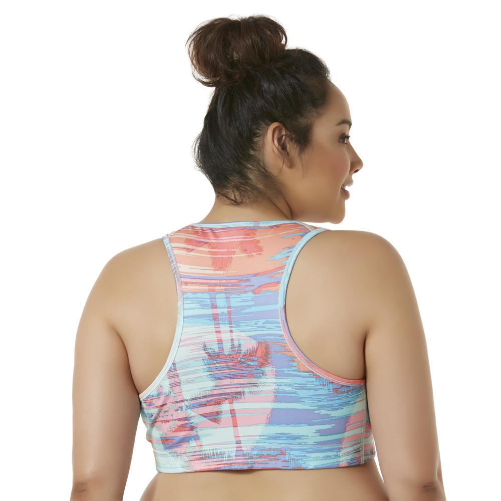 Simply Emma Women's Plus Reversible Sports Bra - Solid & Abstract Palm Tree