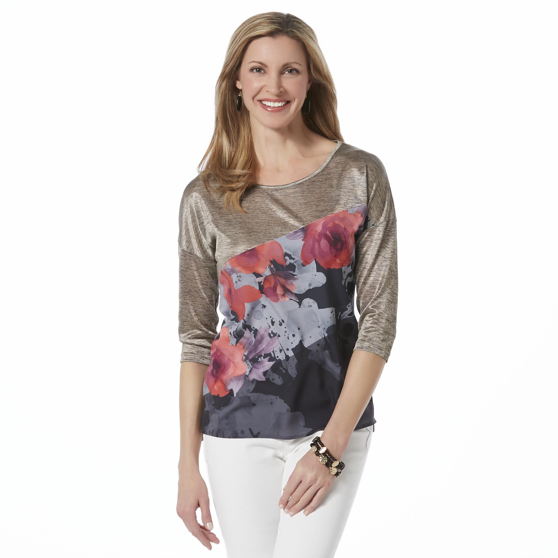 Jaclyn Smith Women's Mixed Media T- Shirt - Floral