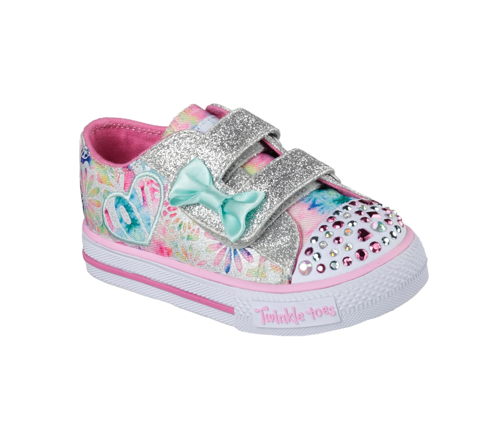 Skechers Toddler Girl's Twinkle Toes: Shuffles White/Floral Light-Up ...