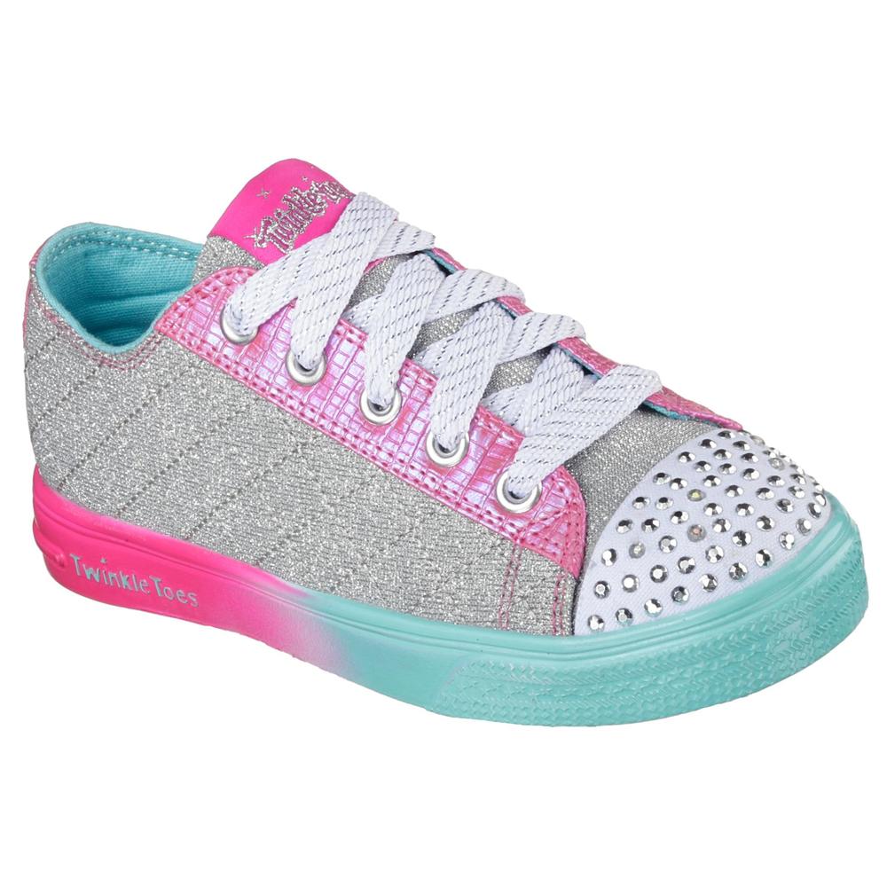 Skechers Girl's Twinkle Toes Silver/Pink/Blue Light-Up Sneaker