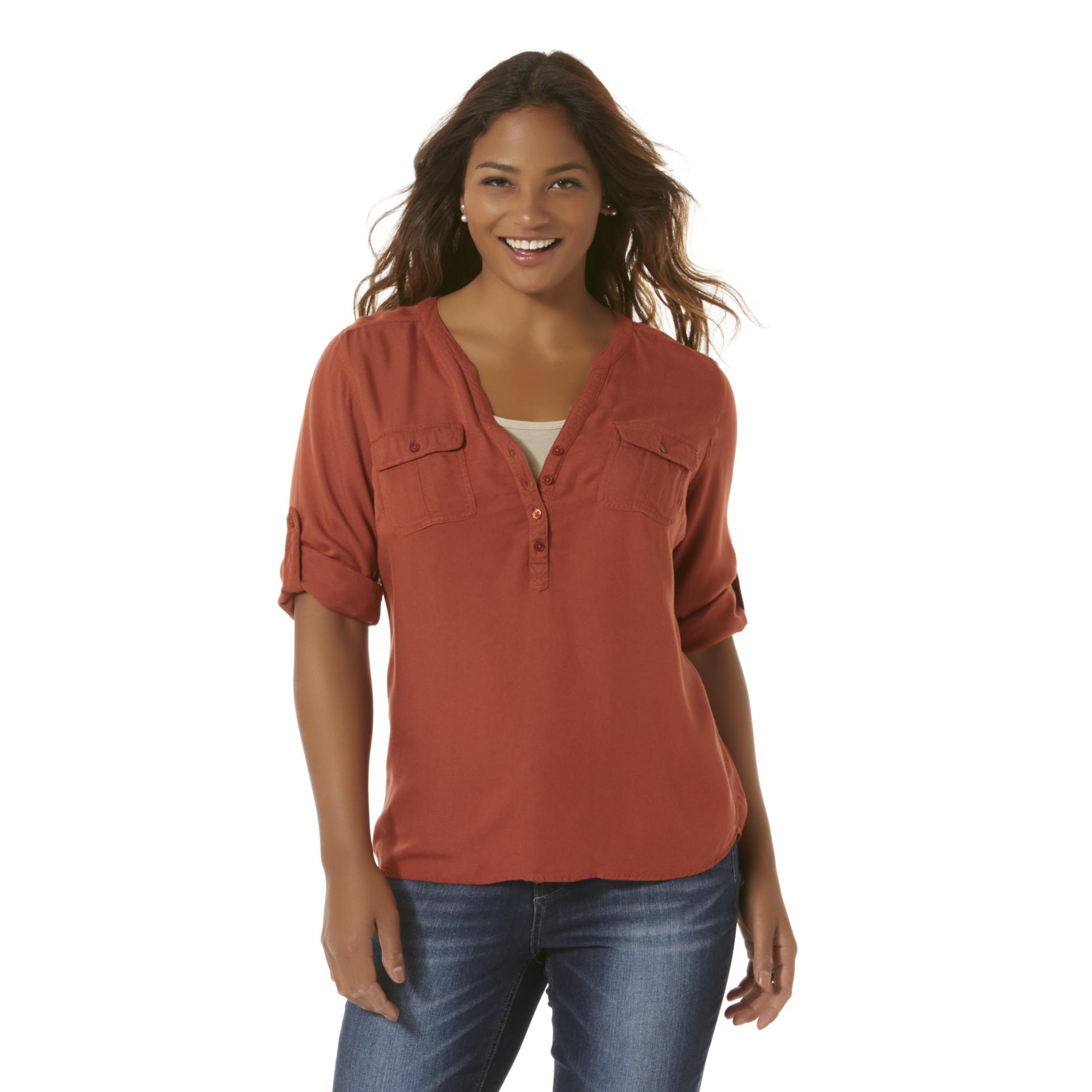 Simply Styled Women's Woven Henley Top
