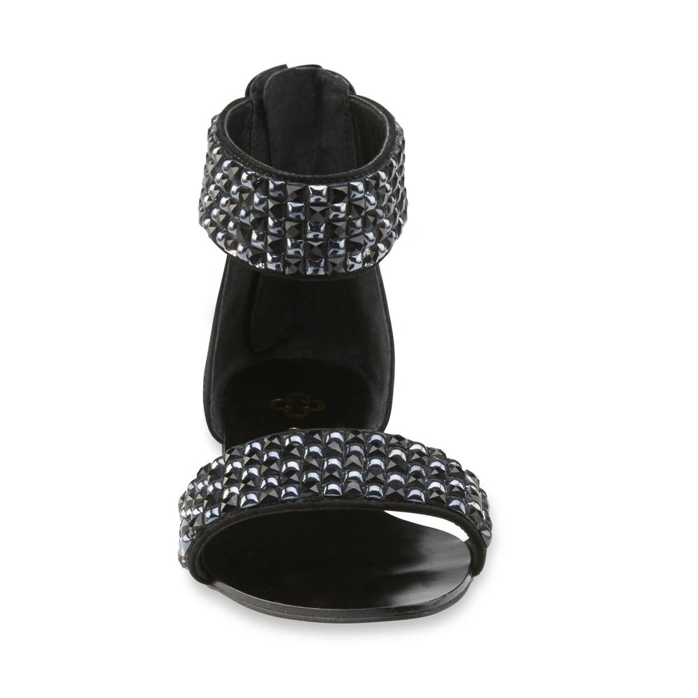 Capodarte Women's Black Beaded Leather Ankle Strap Sandal