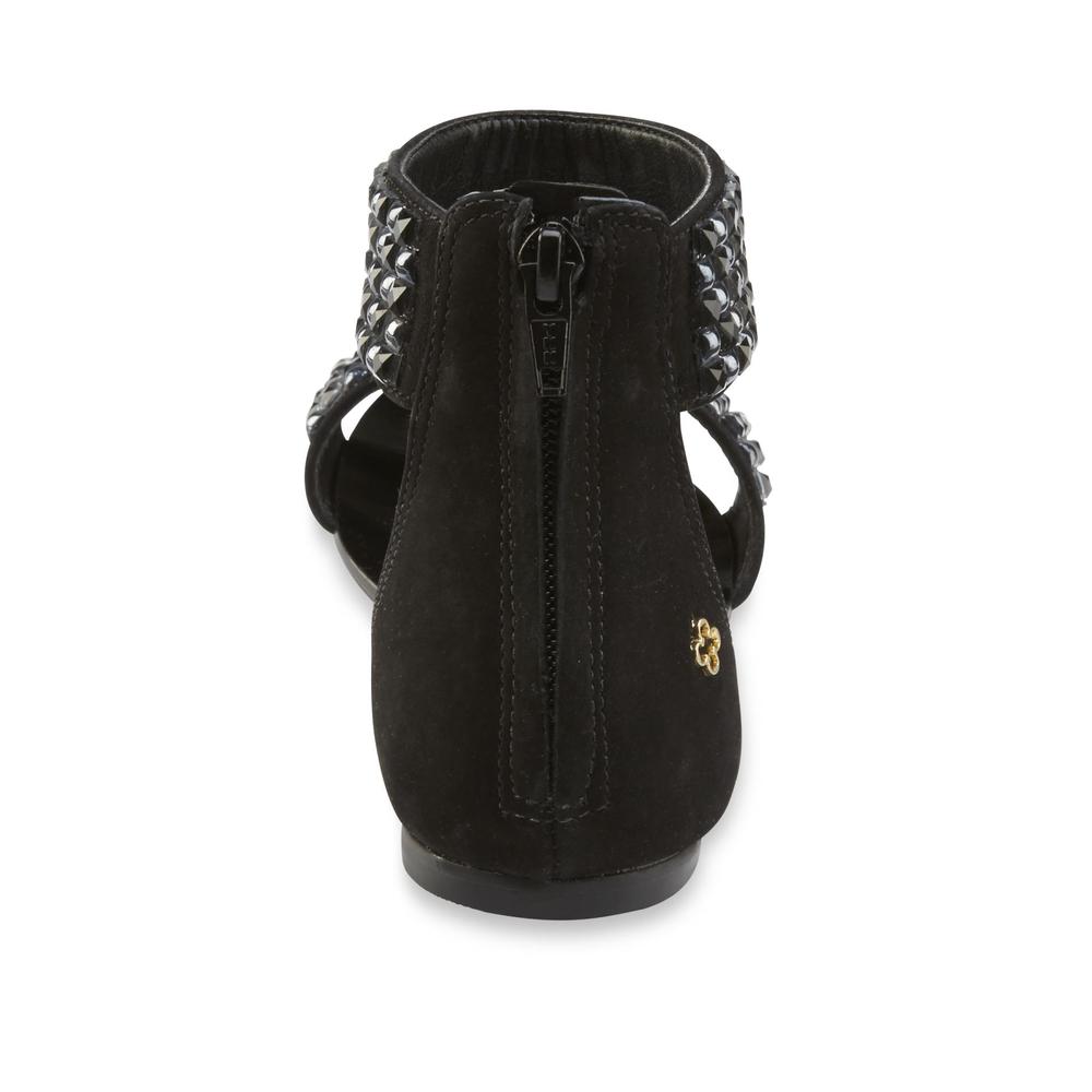 Capodarte Women's Black Beaded Leather Ankle Strap Sandal