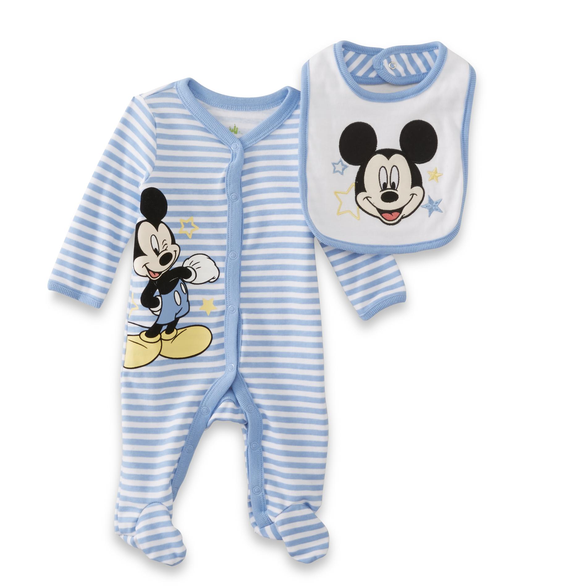 Disney Mickey Mouse Newborn & Infant Boy's Sleeper Pajamas & Bib