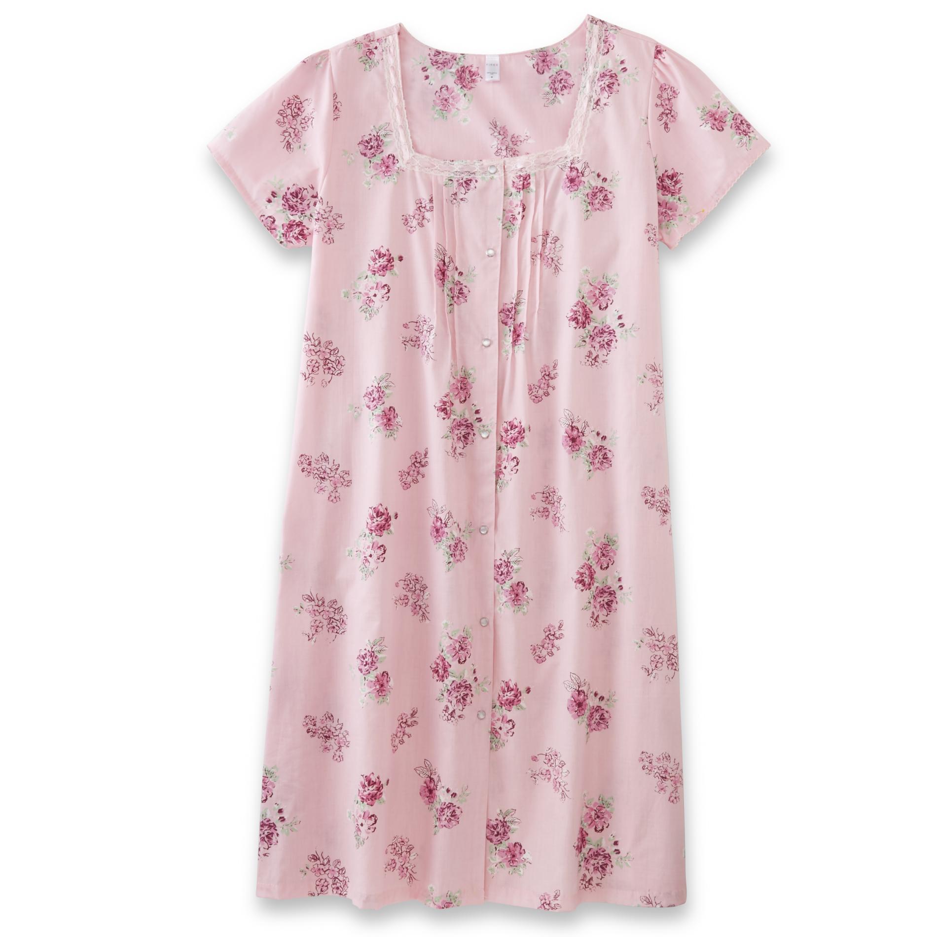 Pink K Women's Plus Duster Robe - Floral