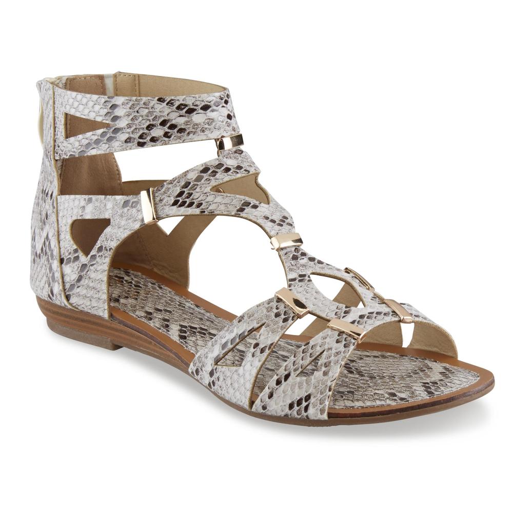 GC Shoes Women's Athena White/Snakeskin Gladiator Sandal