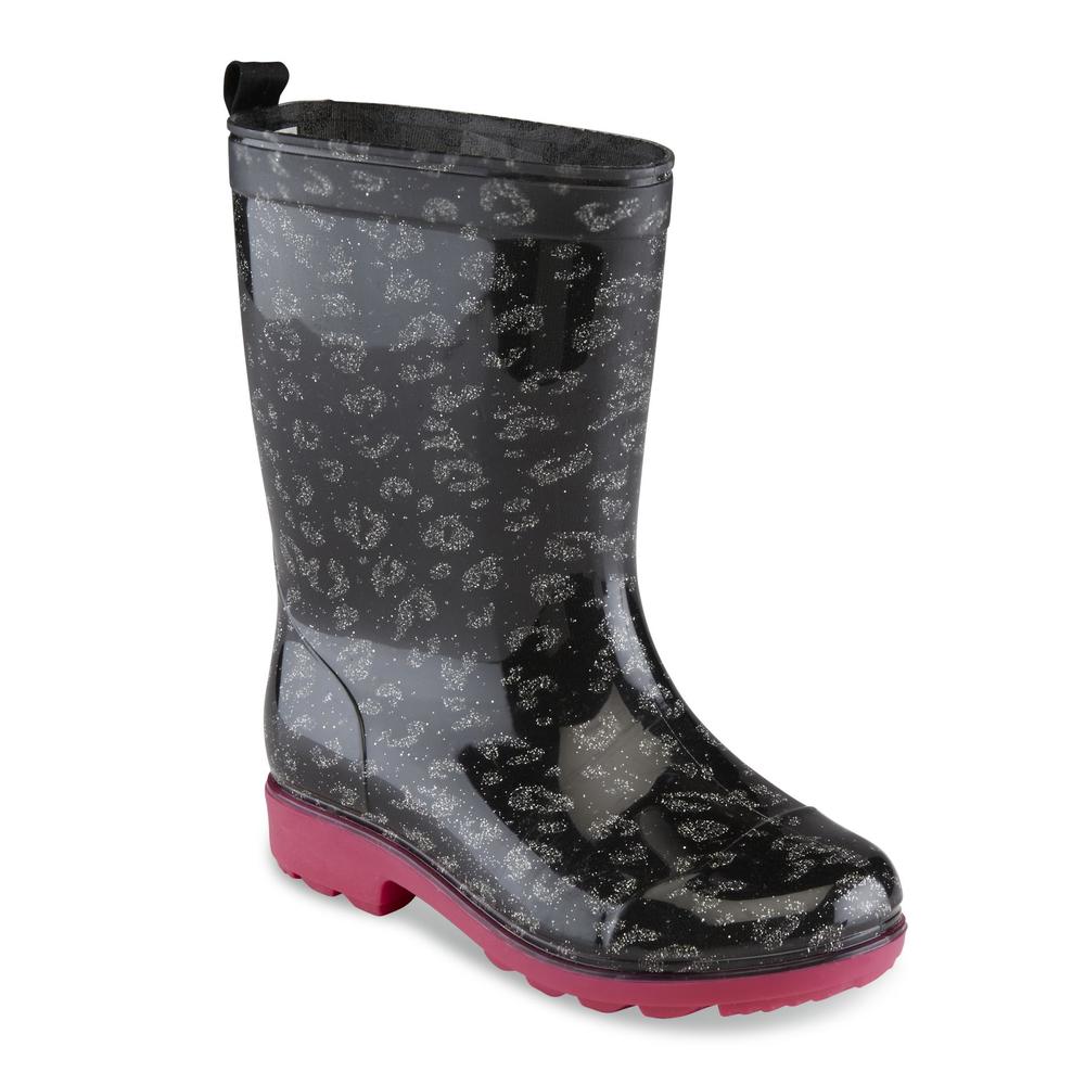 Capelli Girl's Ariel Glitter Leopard Print Jelly Rain Boot