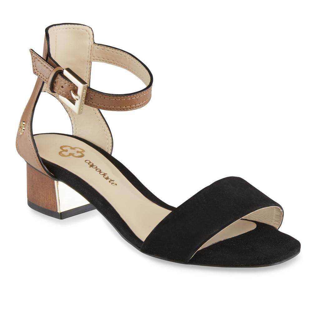 Capodarte Women's Leather Ankle Strap Sandal - Black/Tan