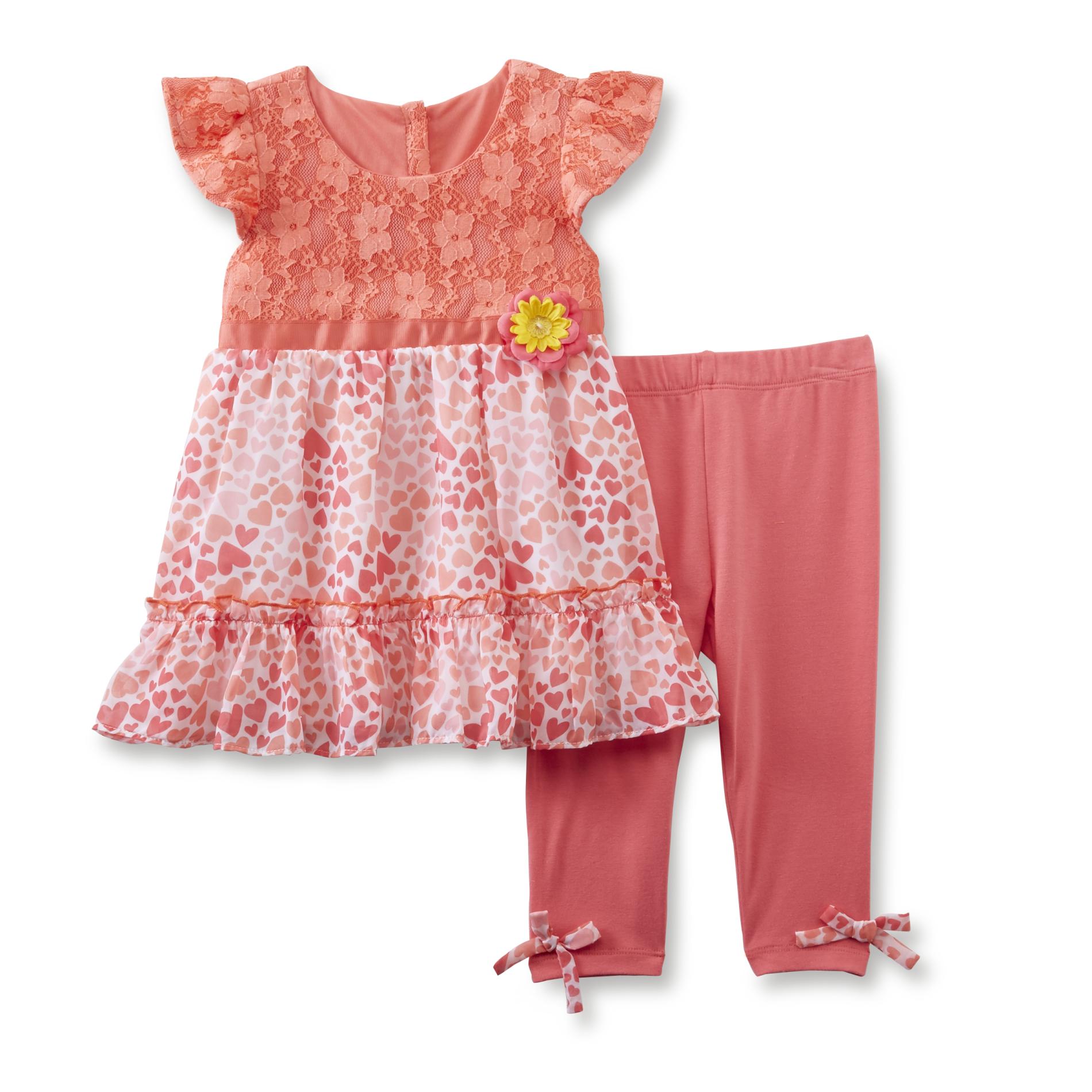 Young Hearts Infant & Toddler Girl's Dress & Leggings - Hearts & Lace