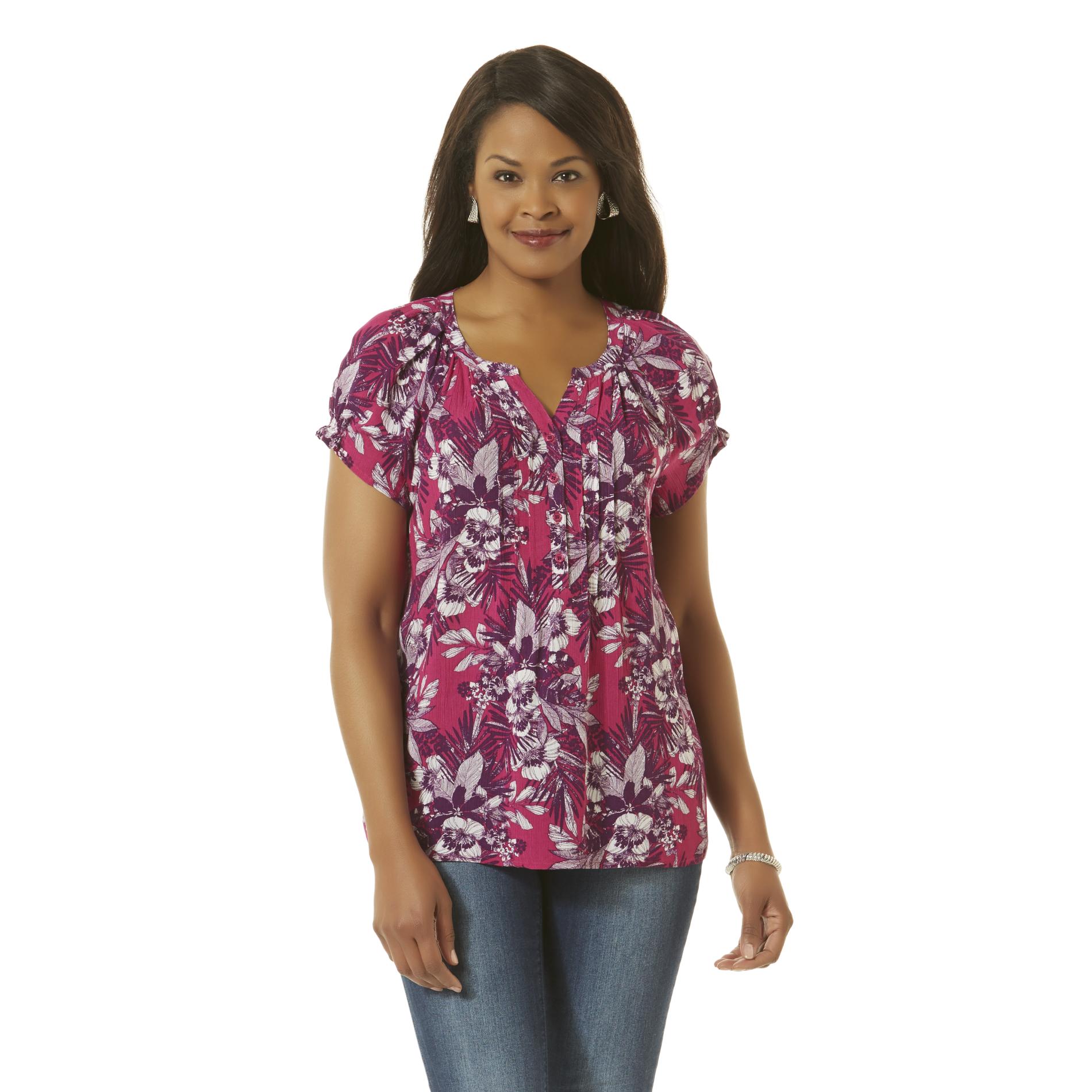Laura Scott Women's Crepon Henley Shirt - Floral