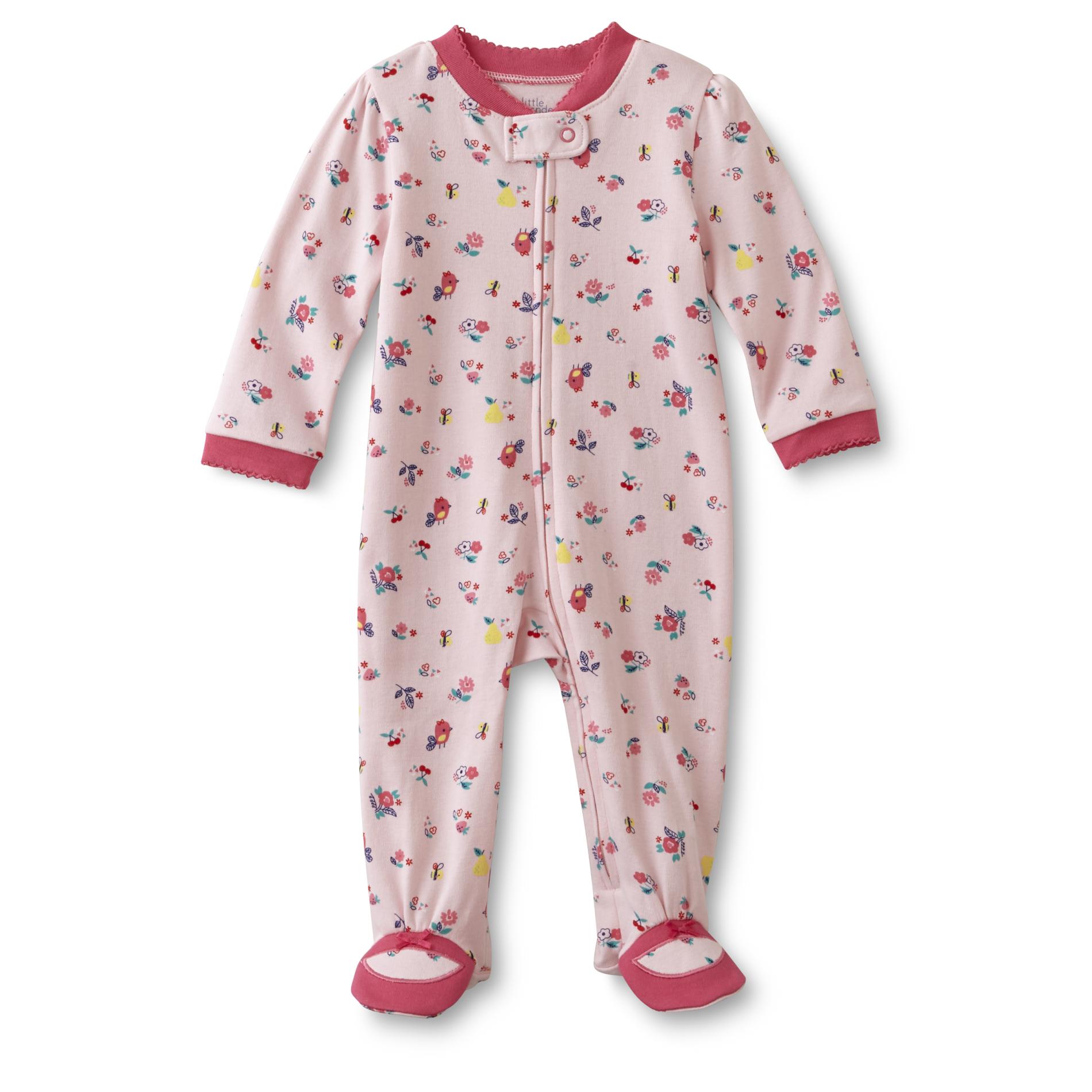 Little Wonders Newborn Girl's Footed Sleeper Pajamas - Flowers & Birds