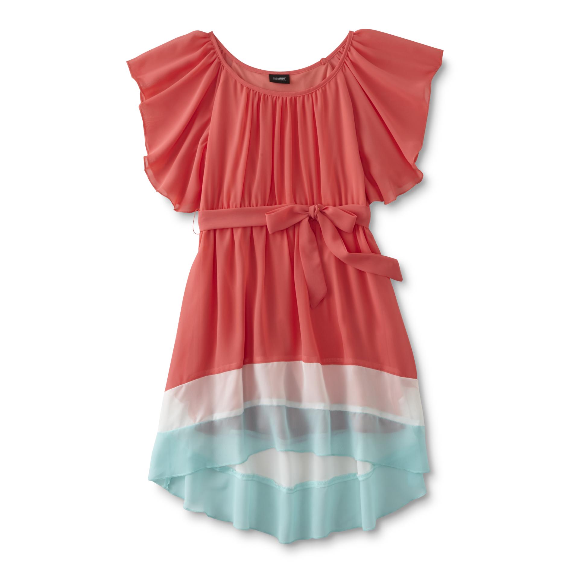 Holiday Editions Girl's Flutter Sleeve Dress - Colorblock