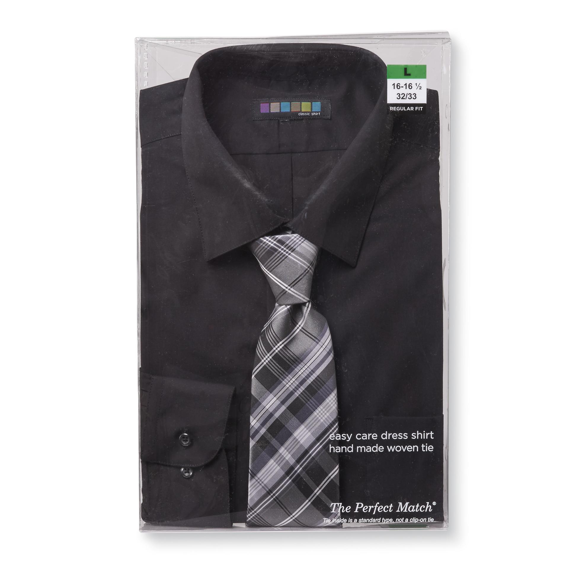 David Taylor Collection Men's Easy Care Dress Shirt & Necktie - Plaid