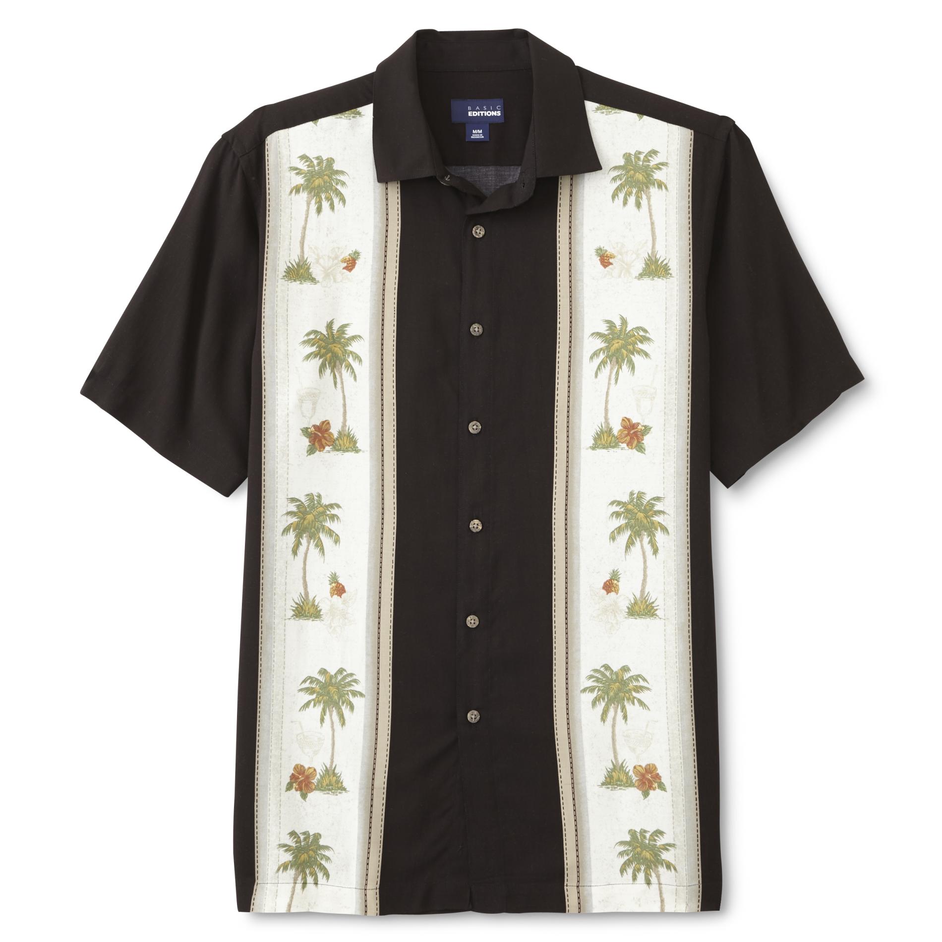 Basic Editions Men's Button-Front Shirt - Palm Trees