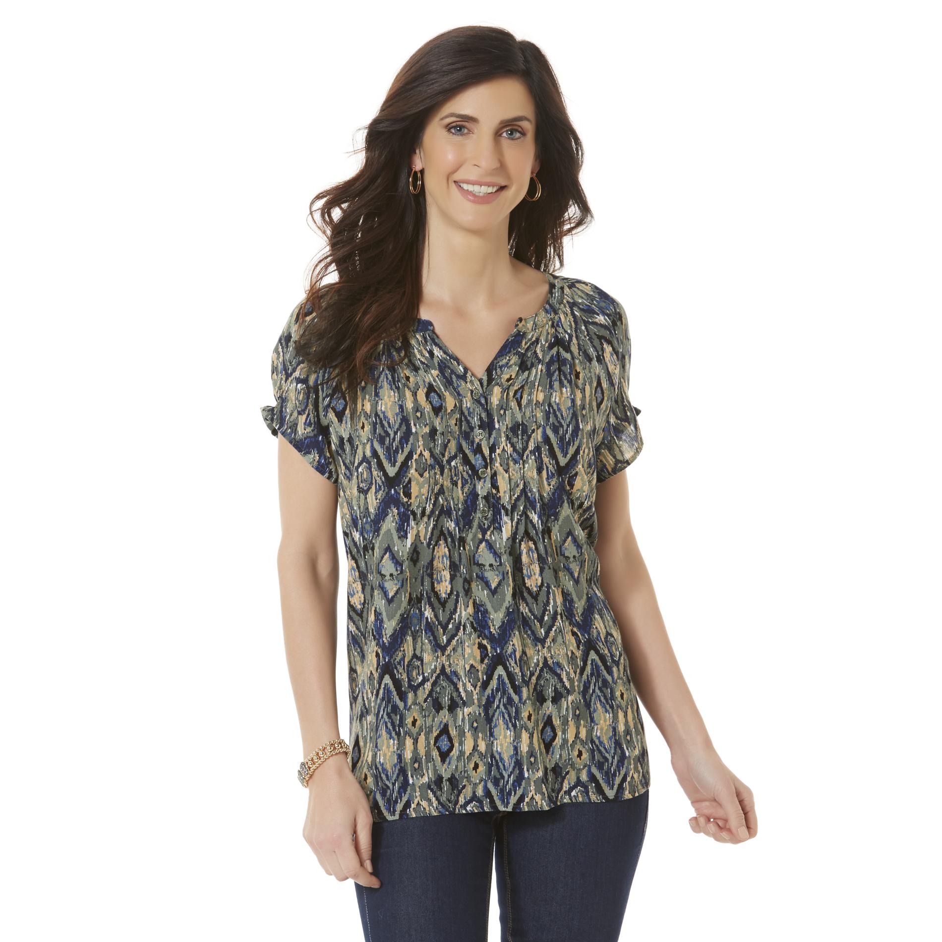 Laura Scott Women's Crepon Henley Shirt - Ikat