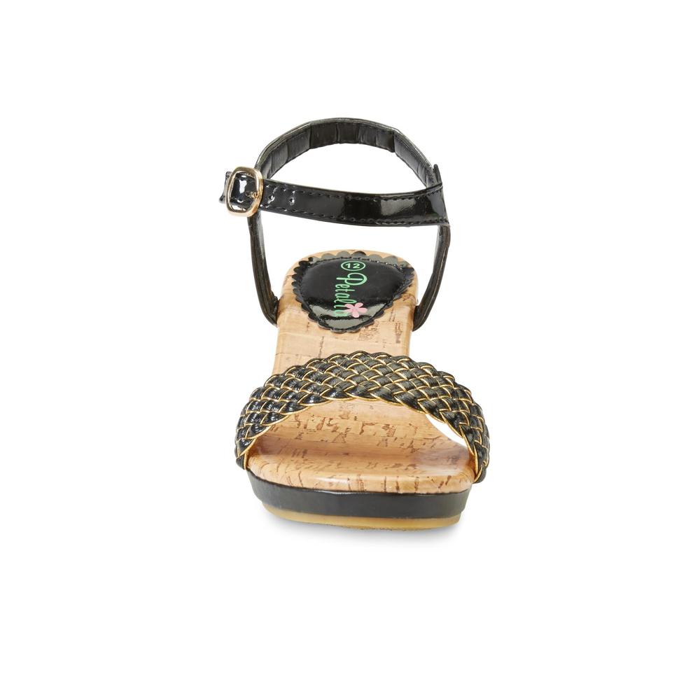 Petalia Girl's Black/Gold Wedge Sandal