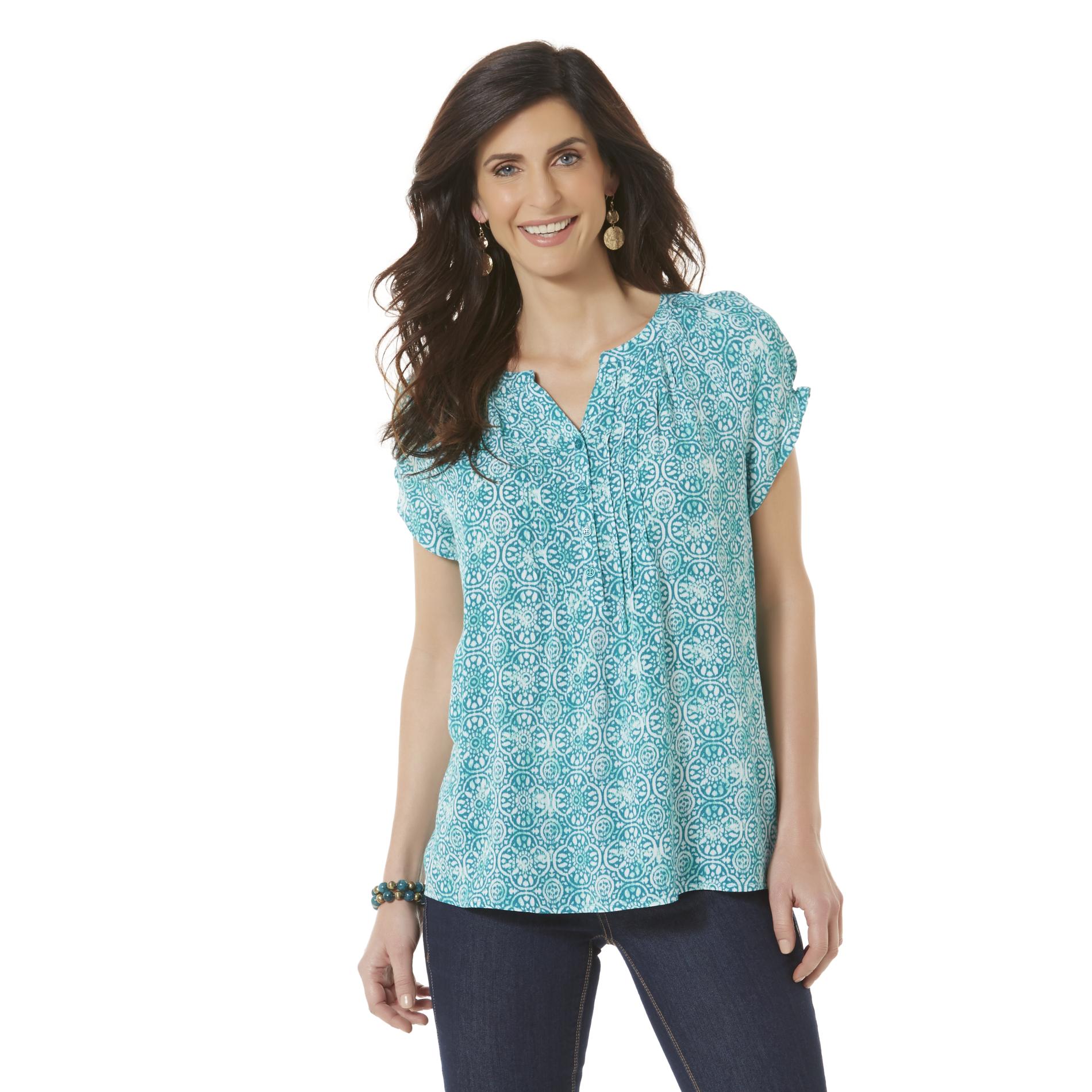 Laura Scott Women's Crepon Henley Shirt - Floral
