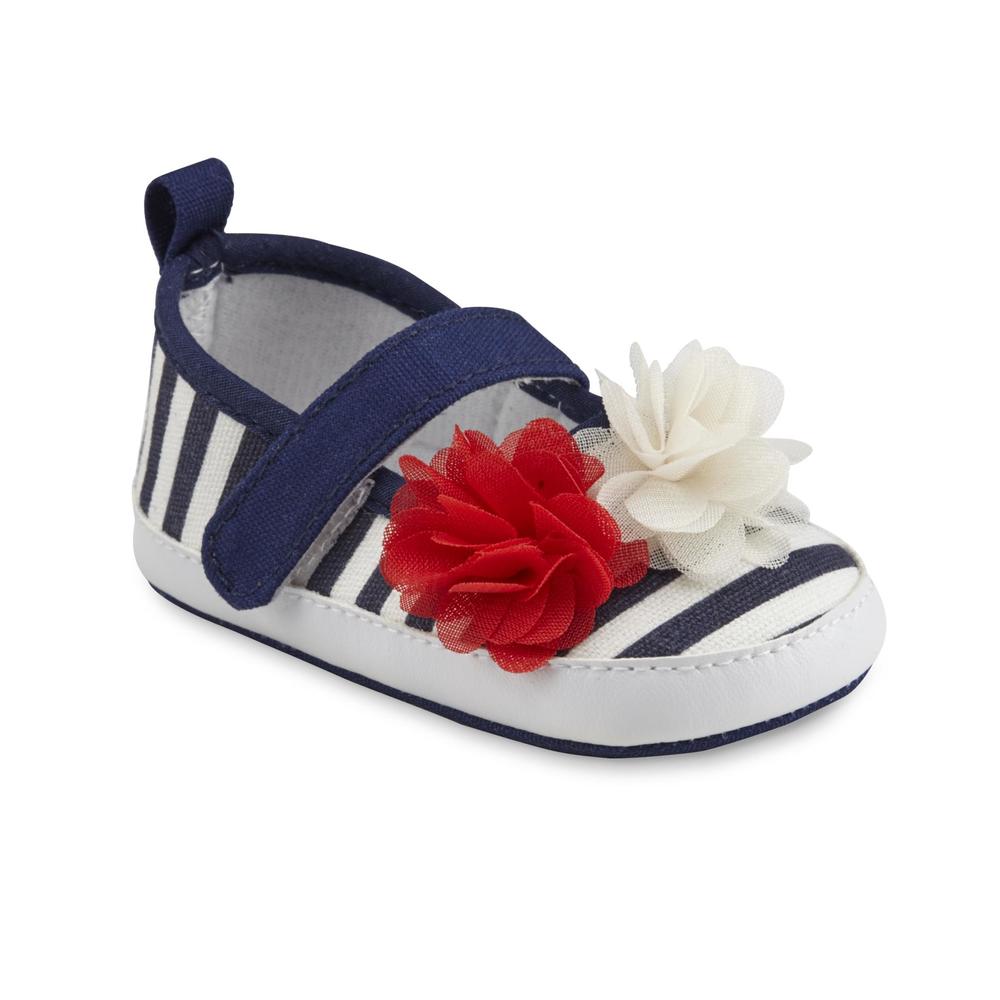 Laura Ashley Baby Girl's Navy/Striped Slip-On Crib Shoe