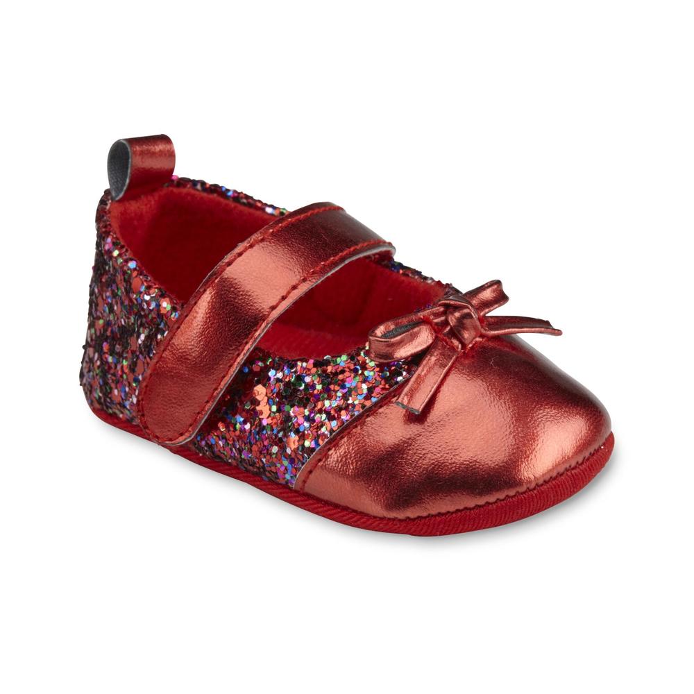 Laura Ashley Baby Girl's Red Metallic/Glitter Mary Jane Shoe