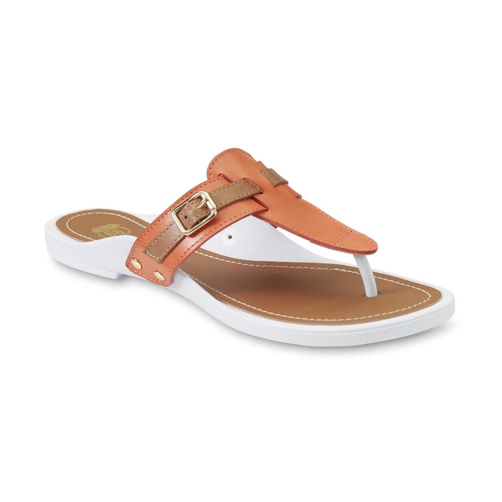 Route 66 Women's Leather Alinda Coral/Brown/White Slide Sandal