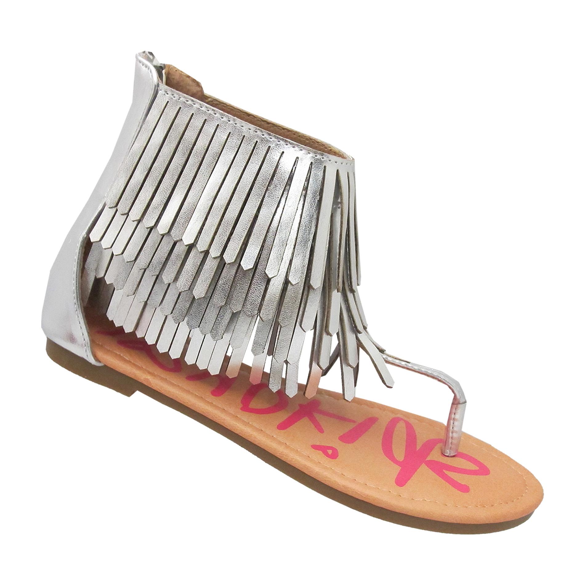 Yoki Girl's Luca Silvertone Fringe Sandal