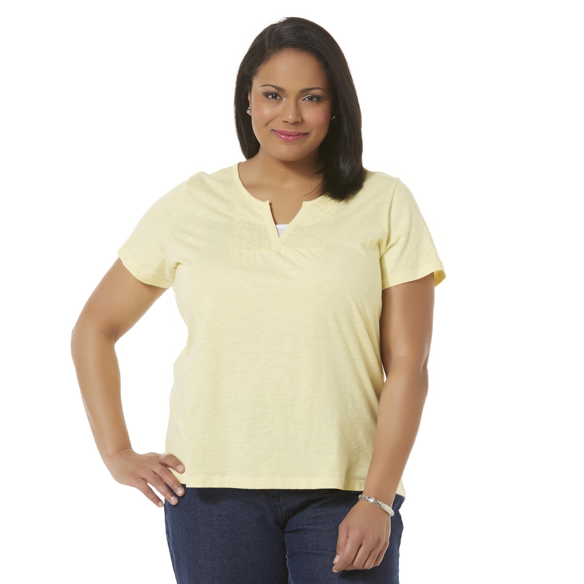 Basic Editions Women's Plus Layered-Look Short-Sleeve Shirt