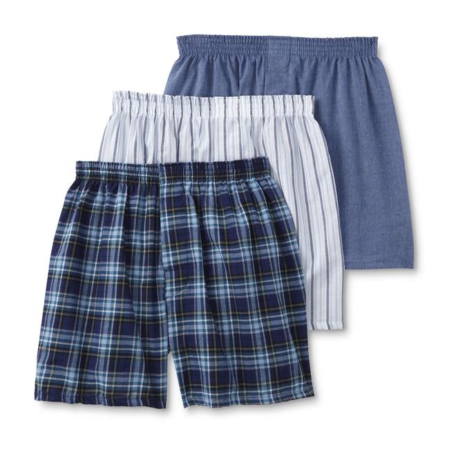 Covington Men's 3-Pairs Boxer Shorts - Solid, Plaid & Striped