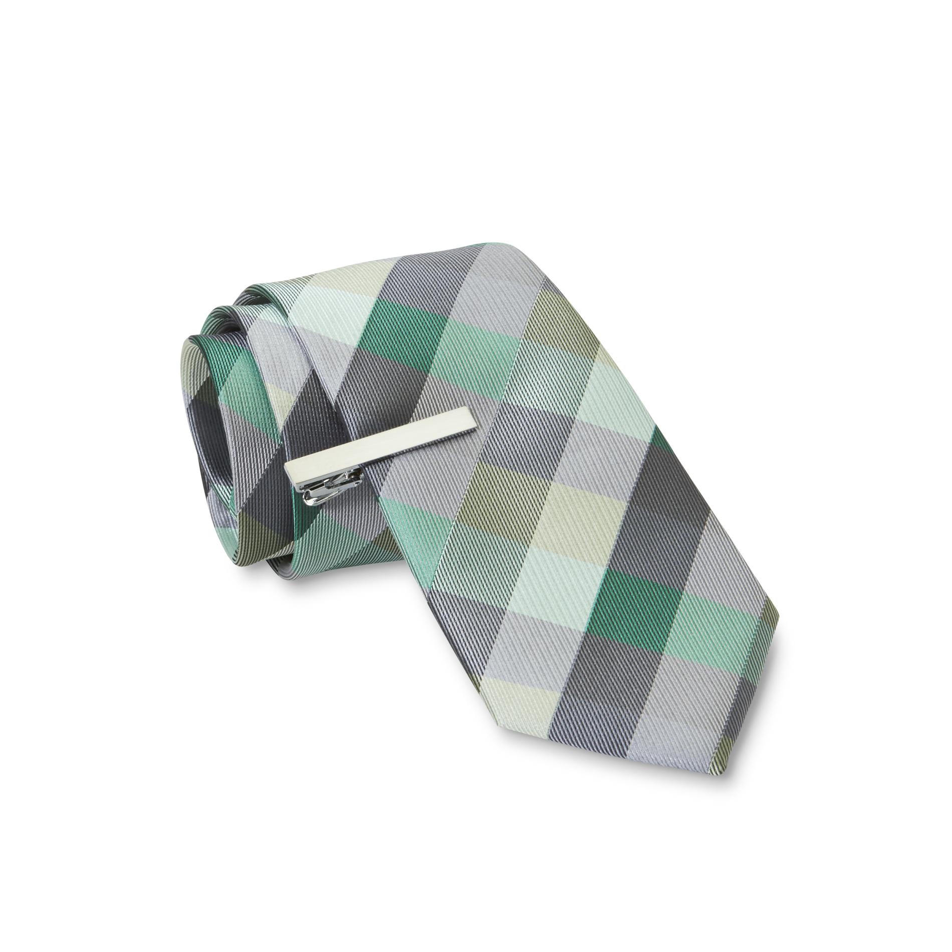 Structure Men's Necktie & Tie Bar - Gingham