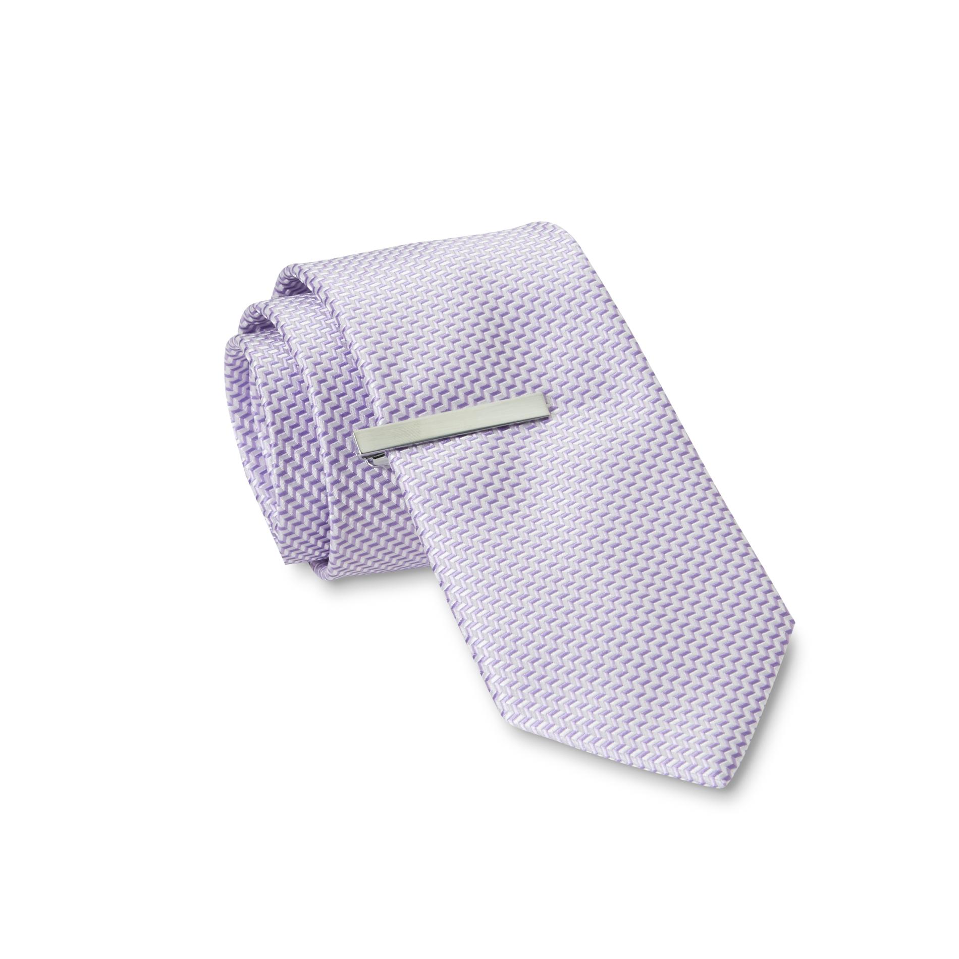 Structure Men's Modern Necktie & Tie Clip - Zigzag