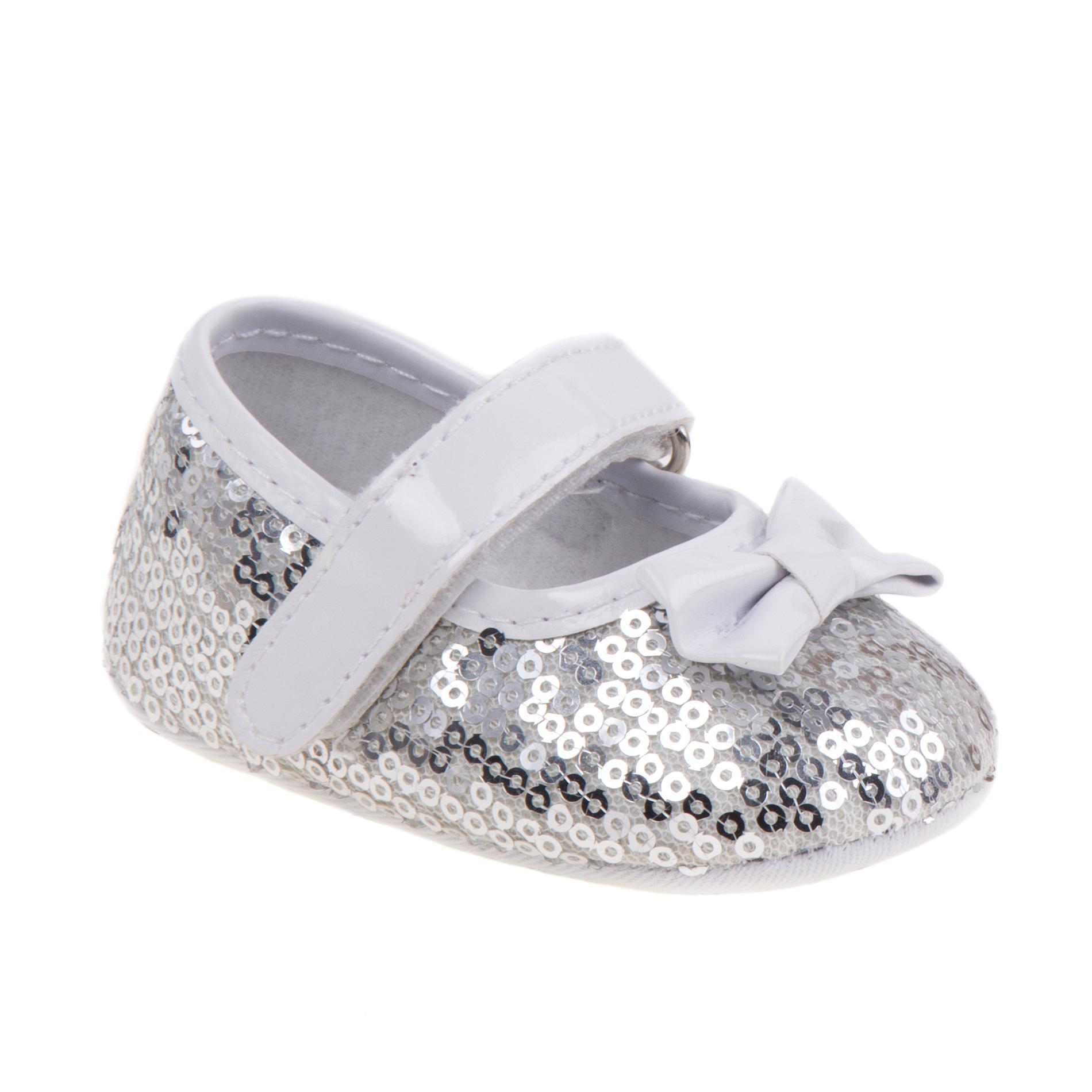 Laura Ashley Baby Girl's Silver Sequin Dress Crib Shoe