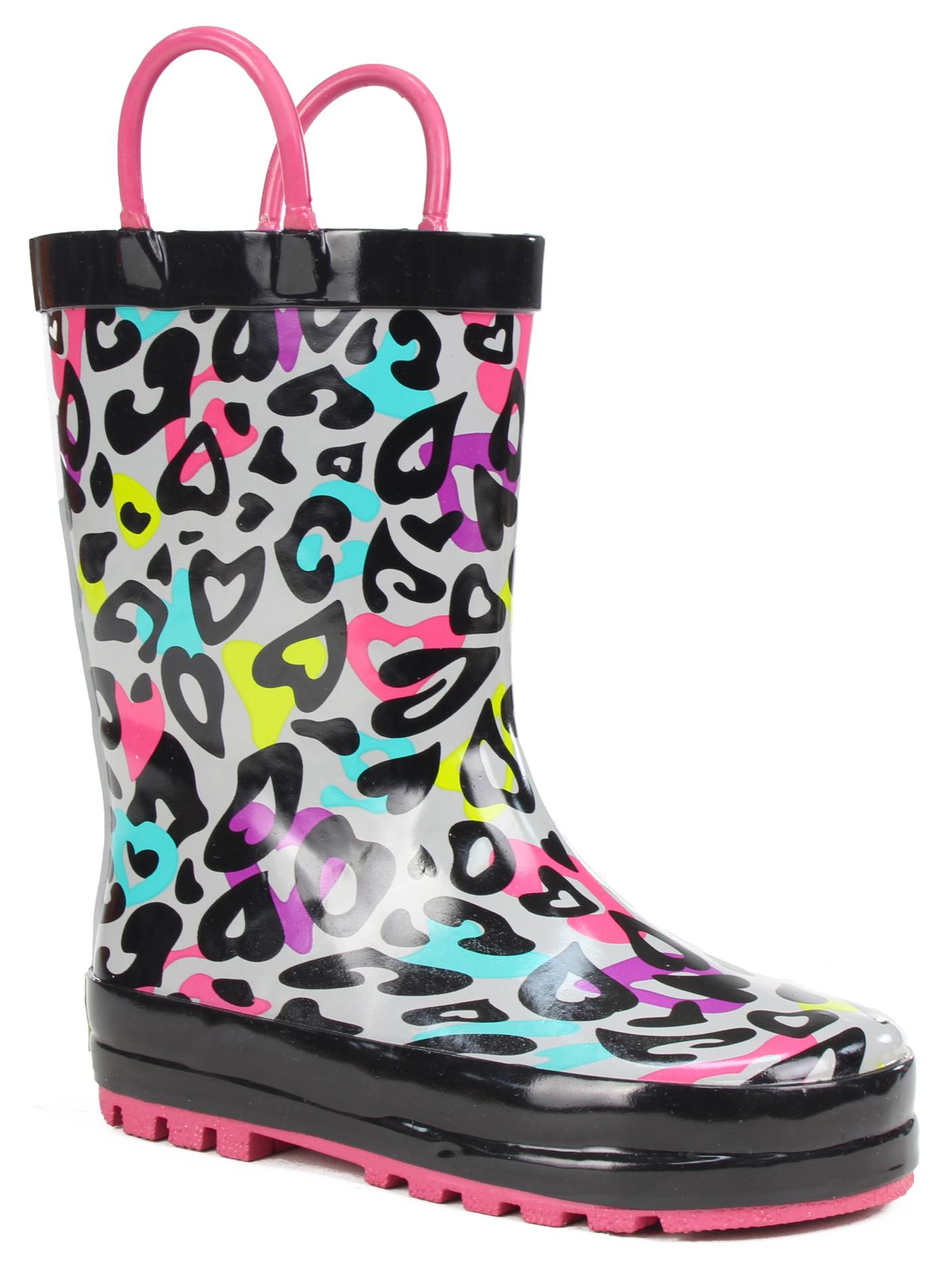 Western Chief Toddler Girl's Black/Pink Leopard Rain Boot