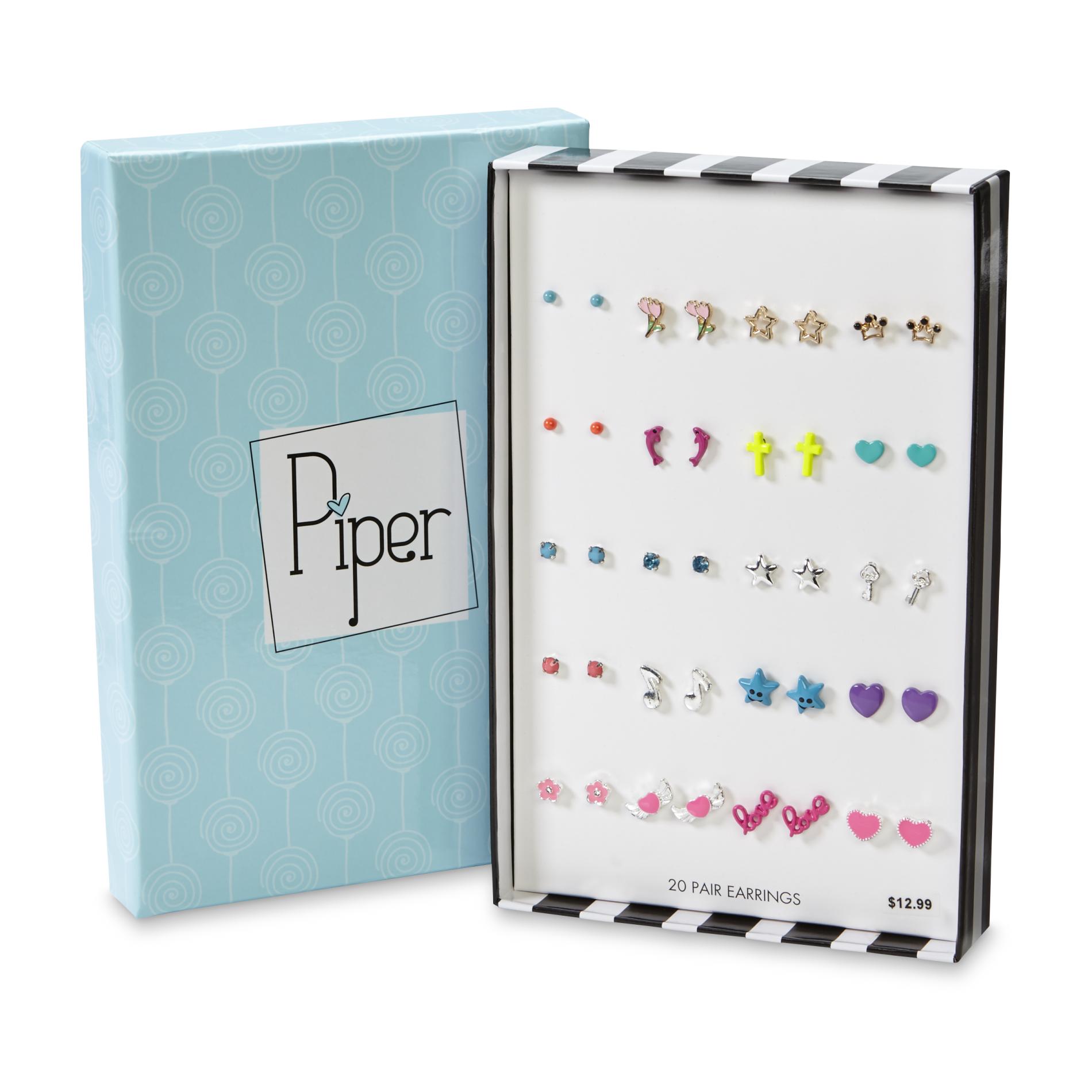 Piper Girls' 20-Pairs Assorted Stud Earrings, Multi color Piper Girls' 20-Pairs Assorted Stud Earrings, Multi color