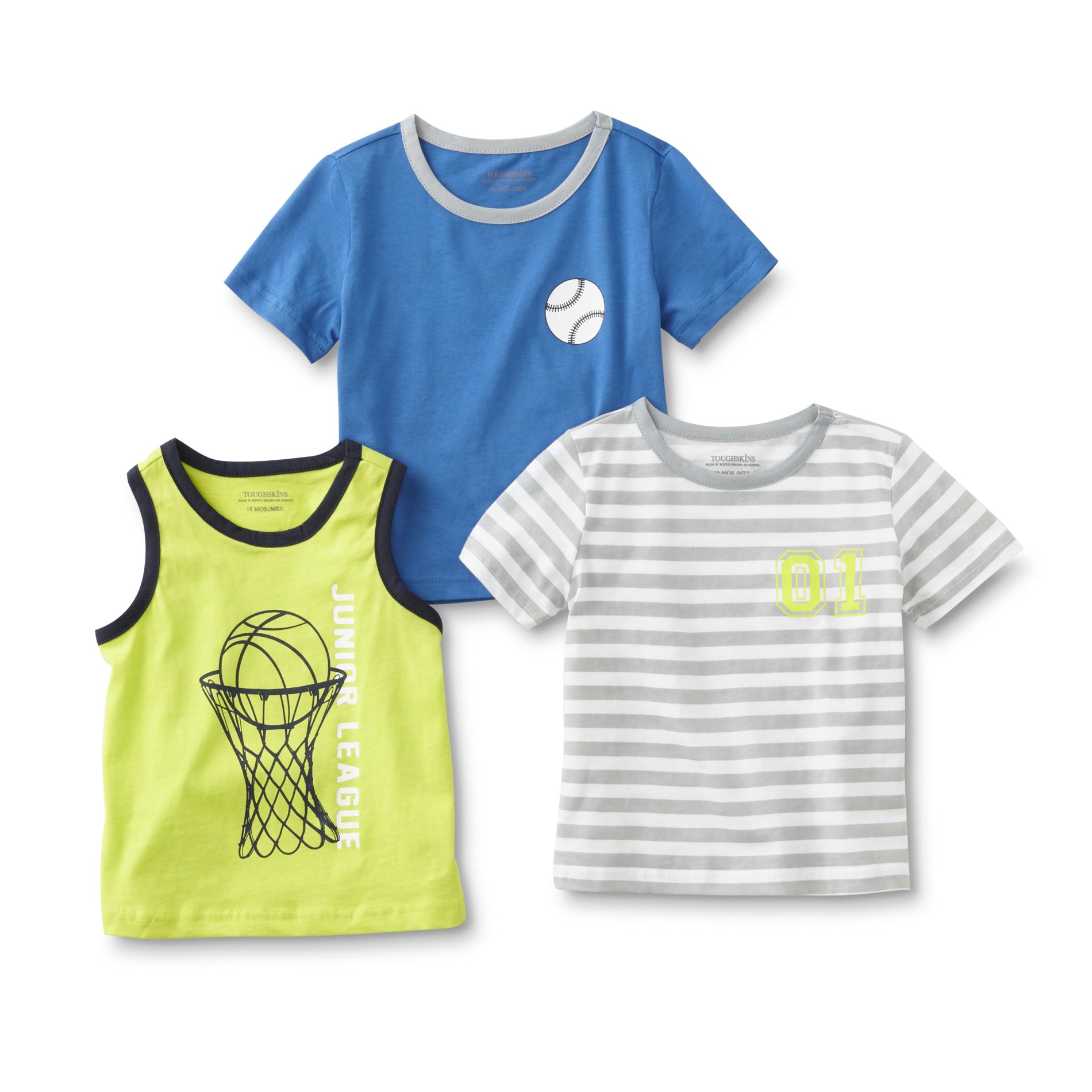 Toughskins Infant & Toddler Boys' Graphic Tank Top & 2 T-Shirts - Baseball & Basketball