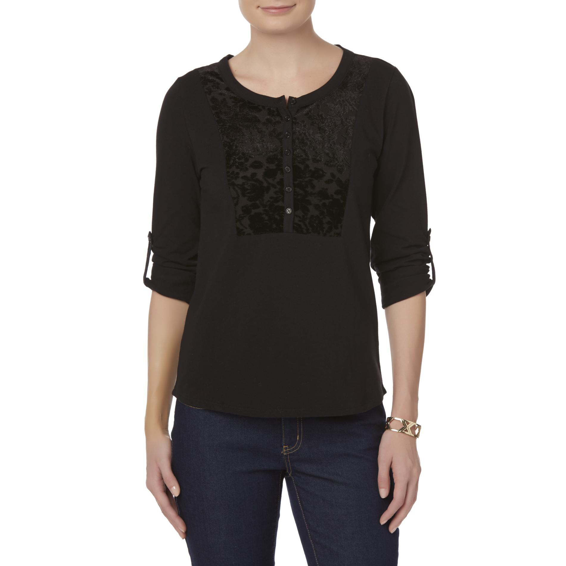 Laura Scott Petites' Velour Henley Shirt - Floral