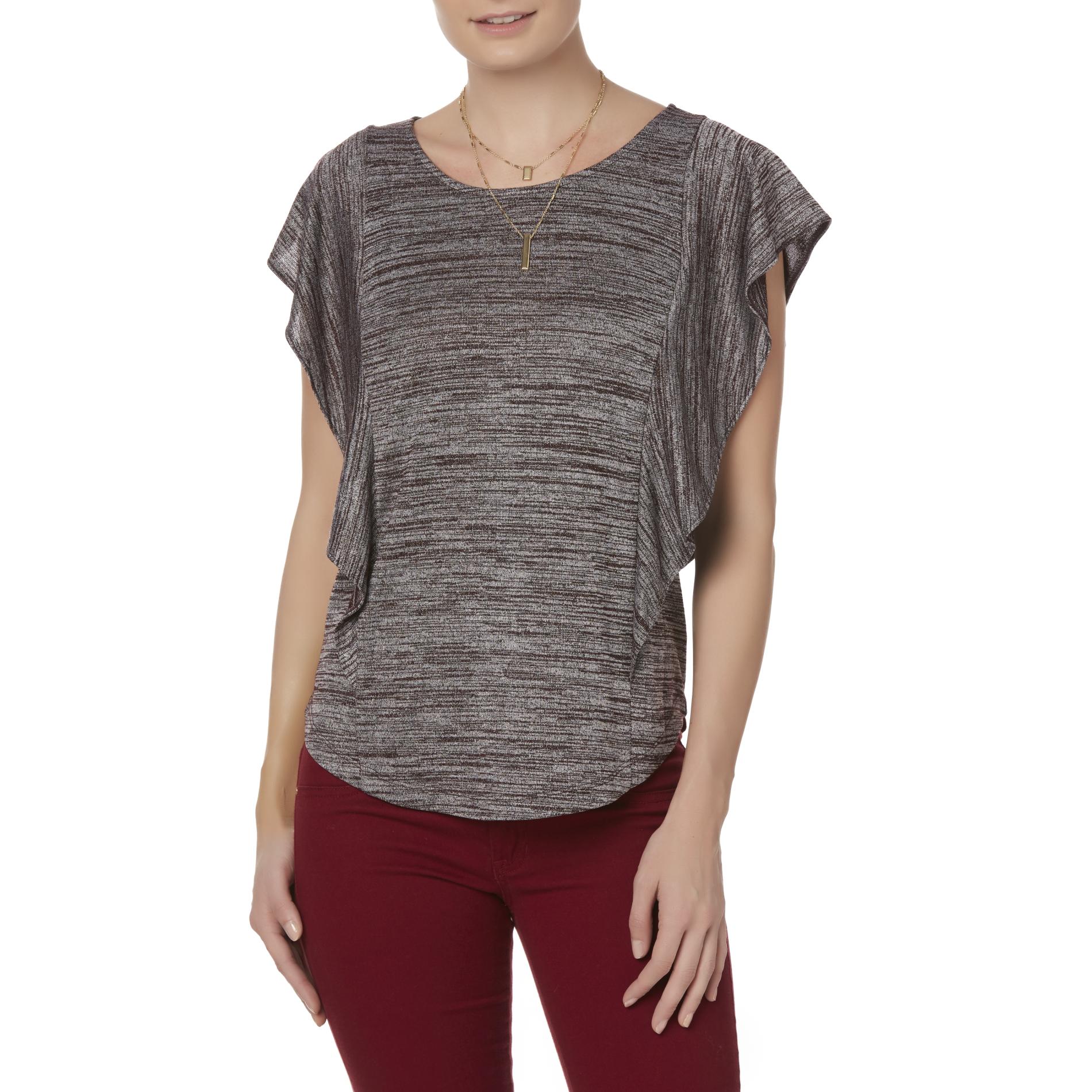 Simply Styled Women's Ruffle Sleeve Top - Marled