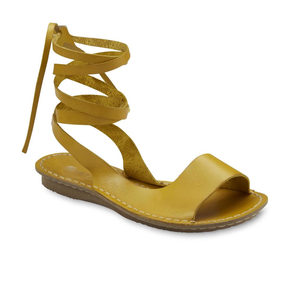 Andacco Women's Yasmin Yellow Leather Ankle Wrap Sandals