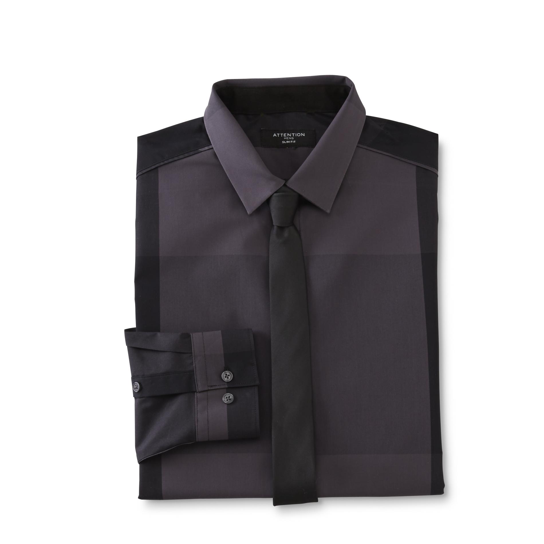 Attention Men's Slim Fit Shirt & Necktie - Checkered