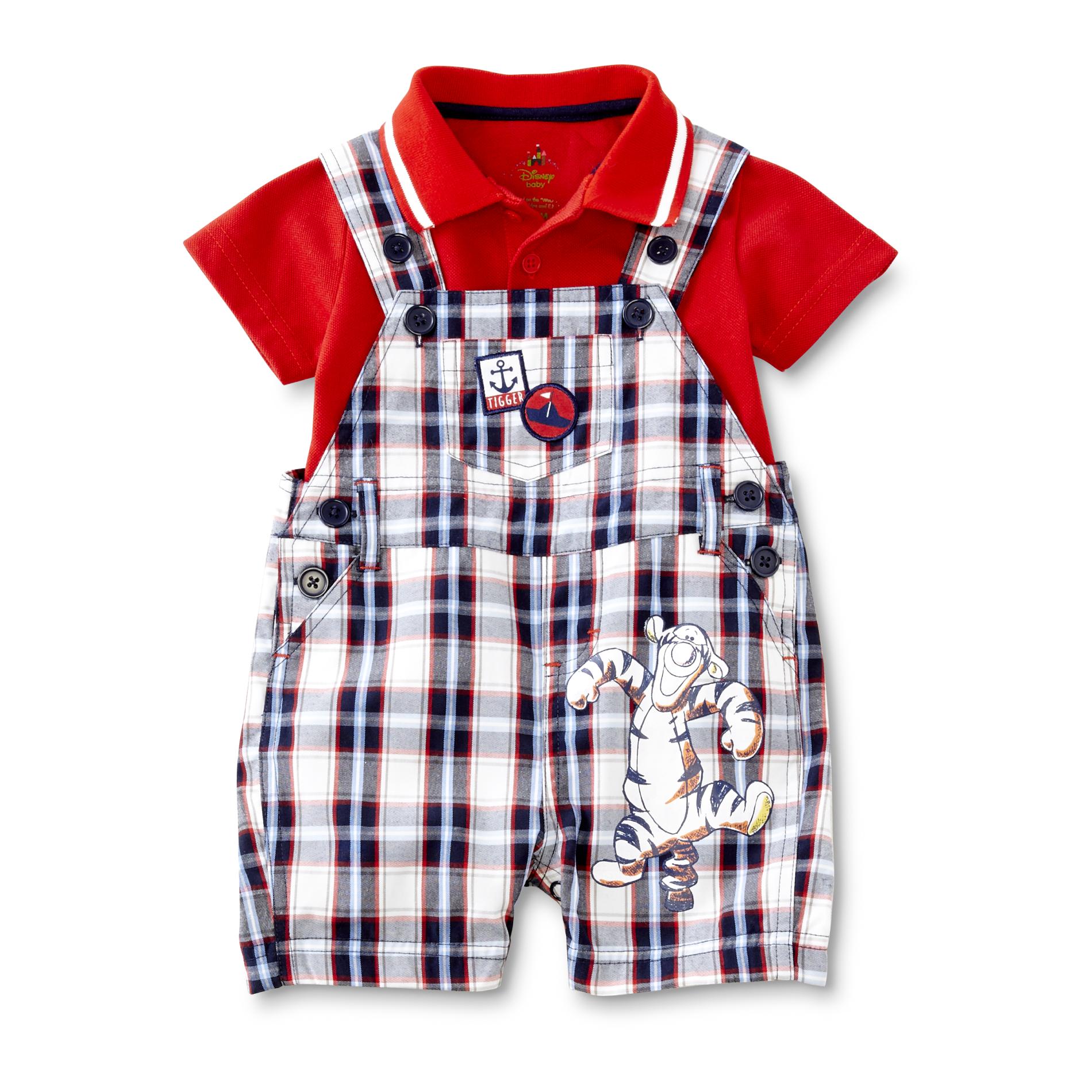Disney Tigger Newborn Boy's Polo & Short Overalls - Plaid